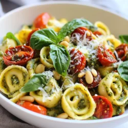 To make a delicious creamy pesto tortellini salad, gather these simple items: - 12 oz cheese tortellini - 1 cup cherry tomatoes, halved - 1 cup fresh spinach, roughly chopped - 1/2 cup sun-dried tomatoes, chopped - 1/2 cup fresh basil leaves, torn - 1/2 cup creamy pesto (store-bought or homemade) - 1/4 cup grated Parmesan cheese - 2 tablespoons olive oil - Salt and pepper to taste - Optional: pine nuts for garnish You can swap out some ingredients if needed. Try these: - Use any small pasta shape instead of cheese tortellini. - Substitute arugula for spinach for a peppery taste. - Use fresh or dried herbs instead of fresh basil. - Replace Parmesan with a dairy-free cheese for a vegan option. Using fresh ingredients makes a big difference. Fresh basil and spinach have great flavor. However, store-bought creamy pesto saves time. Look for a good brand with simple ingredients. Homemade pesto can add a personal touch and more flavor. Both options work well in this salad, so use what you prefer! {{ingredient_image_1}} Start by boiling water in a large pot. Add a pinch of salt for flavor. Once the water boils, add 12 oz of cheese tortellini. Cook according to the package instructions, usually about 3-5 minutes. The tortellini should float when done. Drain the tortellini well and rinse it under cold water. This stops the cooking and keeps it firm. In a large mixing bowl, mix the cooked tortellini with the other fresh ingredients. Add 1 cup of halved cherry tomatoes, 1 cup of roughly chopped fresh spinach, and 1/2 cup of chopped sun-dried tomatoes. Toss in 1/2 cup of torn fresh basil leaves for extra flavor. Combining these ingredients creates a colorful and vibrant salad. In a separate small bowl, whisk together the creamy pesto and olive oil. Use 1/2 cup of creamy pesto and 2 tablespoons of olive oil. Add a pinch of salt and pepper to taste. Mix until well combined. Pour this dressing over the tortellini and vegetables. Gently toss everything to ensure it’s coated evenly with the dressing. Finally, sprinkle in 1/4 cup of grated Parmesan cheese and toss again. Let the salad sit for about 15 minutes to allow the flavors to blend beautifully. To get the best tortellini, cook it just right. Follow the package instructions closely. Make sure you use a big pot of salted water. This helps in keeping the pasta flavorful. Once the tortellini is soft, drain it well. Rinse it under cold water to stop the cooking. This keeps it from getting mushy. To boost the taste, add fresh herbs like basil and parsley. Cherry tomatoes bring a sweet touch. Sun-dried tomatoes add a nice zing. If you like it creamy, use a good-quality pesto. Mix in some olive oil for richness. Don’t forget to season with salt and pepper. A touch of lemon juice also brightens the salad. Make your salad pop with color. Serve it in a big bowl to show off the mix. Sprinkle pine nuts on top for crunch. Add extra basil leaves for a fresh look. For individual servings, use clear glasses. This way, everyone sees the vibrant layers. A well-presented salad makes it more fun to eat! Pro Tips Fresh Ingredients: Always use the freshest ingredients you can find, especially for the vegetables and herbs, to enhance the flavor and nutrition of your salad. Chill Before Serving: Allow the salad to chill in the refrigerator for at least 15 minutes before serving. This helps the flavors meld together beautifully. Customize Your Greens: Feel free to add or substitute other greens like arugula or kale for an extra nutritional boost and unique flavor profile. Pesto Variations: Experiment with different types of pesto, such as sun-dried tomato or spinach pesto, for a unique twist on this classic dish. {{image_2}} You can boost this salad with protein for a heartier meal. Grilled chicken works well. Simply slice it thinly and toss it in. Shrimp adds a nice twist too. Cook it quickly in a pan before adding. For a meatier option, consider diced ham or salami. They pair nicely with the creamy pesto. If you want a kick, try spicy sausage; it adds zest. To make this salad vegetarian, skip the meat and add extra veggies. Roasted bell peppers or artichokes add great flavors. For a vegan version, swap the cheese and pesto. Use nutritional yeast for a cheesy taste. You can also find vegan pesto in stores. This way, you keep the creamy texture without dairy. Seasonal ingredients can change the flavor profile. In summer, add fresh corn or zucchini for crunch. In fall, roasted butternut squash works well. You can also use kale instead of spinach for a winter twist. Cherry tomatoes can be replaced with diced apples in autumn. Each season offers a chance to be creative with this salad. To store leftovers, first let the salad cool to room temperature. Then, place it in an airtight container. This keeps the salad fresh for up to three days. Make sure to seal the container tightly to prevent air from getting in. If you used pine nuts, consider adding them fresh when serving. This keeps them crunchy. Reheating this salad is not always the best idea. The creamy pesto may separate and the fresh veggies can lose their crispness. If you must reheat, use low heat in a skillet. Add a splash of olive oil to help with moisture. Stir gently until just warmed. Avoid using a microwave, as it can make the salad soggy. Freezing this salad is not recommended. The creamy pesto and fresh ingredients can change when frozen. If you want to prepare ahead, consider freezing just the cooked tortellini. Store it in a freezer-safe bag for up to three months. When you're ready to eat, thaw the tortellini in the fridge overnight and mix it with fresh veggies and pesto. Yes, you can make this salad ahead of time. It tastes great after flavors meld. I often prepare it a few hours before serving. Just store it in the fridge. If you make it a day early, it will still taste fresh. Absolutely! You can use any pasta you like. Bowties, shells, or even rotini work well. Just make sure to cook it according to the package. Each type brings its own fun shape and texture. The salad lasts about 3 days in the fridge. Just keep it in an airtight container. If you notice the veggies start to wilt, it's time to eat up! Definitely! You can add bell peppers, cucumbers, or even avocados. Each veggie adds a new layer of flavor and crunch. Feel free to get creative with your mix. Yes, it is great for meal prep. You can portion it into containers for easy lunches. It holds up well and stays tasty for several days. Just keep the dressing separate if you prefer it fresh. Yes, adding protein is a great idea! Grilled chicken or shrimp complements the flavors nicely. For a vegetarian option, try chickpeas or tofu. They add a satisfying boost to the salad. This salad pairs well with grilled meats or a light soup. You can also serve it as a side at barbecues and picnics. It’s so versatile and fits many meals. Yes, you can easily make this salad vegan. Use vegan cheese or skip it altogether. You can also find vegan pesto if you want to keep the creamy taste. Just swap out the cheese for a delicious alternative. You now have a full guide to making a delicious tortellini salad. We covered the best ingredients, cooking steps, and ways to make it taste great. Don't forget to try out substitutions and seasonal swaps for your salad. Remember, storing leftovers properly helps them last longer. This dish is easy to customize for any meal. Enjoy experimenting with flavors and share your creations!