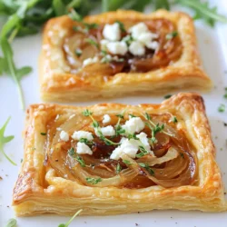 To make the Caramelized Onion Goat Cheese Tart, gather these simple ingredients: - 1 pre-made puff pastry sheet - 2 large onions, thinly sliced - 2 tablespoons olive oil - 1 tablespoon balsamic vinegar - 1 teaspoon fresh thyme leaves (or ½ teaspoon dried thyme) - 4 ounces goat cheese, crumbled - 1 tablespoon honey - Salt and pepper to taste - Fresh arugula for garnish (optional) You can change some ingredients if needed. Here are a few ideas: - Puff pastry: You can use a pie crust or phyllo dough instead. - Olive oil: Any cooking oil works, like vegetable or canola oil. - Goat cheese: Try feta or cream cheese for a different taste. - Thyme: Use rosemary or oregano for a new flavor profile. - Honey: Maple syrup can add a sweet touch as well. When serving, add some fresh toppings for extra flair: - Fresh arugula: This adds a nice peppery bite. - Chopped herbs: Parsley or chives can brighten the dish. - Balsamic glaze: Drizzle this for added sweetness and tang. - Toasted nuts: Walnuts or pine nuts bring crunch and flavor. {{ingredient_image_1}} Start by heating 2 tablespoons of olive oil in a large skillet over medium heat. Next, add 2 large onions, thinly sliced. Cook these onions gently for about 15-20 minutes. Stir them occasionally. You want them to turn soft and golden brown. This step makes them sweet and rich in flavor. After they caramelize, add 1 tablespoon of balsamic vinegar, 1 teaspoon of fresh thyme leaves, salt, and pepper. Cook for another 5 minutes. Let this mixture cool slightly while you prepare the pastry. Roll out your pre-made puff pastry sheet on a lightly floured surface. You want it to fit your tart pan. Place the pastry into the pan, pressing it into the edges. Trim any excess pastry. Don’t forget to prick the bottom with a fork. This helps prevent bubbling. Now, spread the caramelized onion mixture evenly over the pastry. Crumble 4 ounces of goat cheese on top. Drizzle 1 tablespoon of honey over everything for a nice touch of sweetness. Preheat your oven to 400°F (200°C). Place the tart in the oven and bake it for about 20-25 minutes. You want the pastry to look golden and puffed up. Once baked, remove the tart from the oven. Let it cool for a few minutes. If you like, add fresh arugula on top for a peppery flavor. Now, slice the tart and serve it warm or at room temperature. Enjoy this tasty dish! Caramelizing onions takes time and care. Start by heating olive oil in a skillet over medium heat. Add sliced onions and stir them often. This keeps them from burning. Cook until the onions are soft and golden brown, which takes about 15 to 20 minutes. This slow cooking brings out a rich, sweet flavor. After they start to brown, add balsamic vinegar, thyme, salt, and pepper. Cook for five more minutes. This adds depth and aroma to the dish. To create a flaky crust, use a pre-made puff pastry. Roll it out on a floured surface until it fits your tart pan. Press the pastry into the pan edges. This helps keep the filling in place. Prick the bottom with a fork. This prevents bubbles when baking. Bake it until golden and puffed, usually about 20 to 25 minutes. This gives you a nice, crisp texture. When serving your tart, consider adding fresh arugula. Its peppery taste balances the sweetness of the onions. You can also pair it with a light salad or a glass of white wine. A crisp Sauvignon Blanc works well. For extra flavor, drizzle more honey on top before serving. This enhances the dish’s sweetness and adds a lovely shine. Pro Tips Choose the Right Onions: For the sweetest flavor, use yellow onions. They caramelize beautifully and enhance the overall taste of the tart. Don’t Rush the Caramelization: Allow the onions to cook slowly over medium heat. This process can take up to 30 minutes, but the deep flavor is worth the wait. Experiment with Cheese: If you’re not a fan of goat cheese, try using feta or ricotta for a different flavor profile while still maintaining creaminess. Serving Suggestions: This tart pairs wonderfully with a light salad or a glass of white wine, making it perfect for entertaining. {{image_2}} You can swap goat cheese for other cheeses. Feta cheese adds a tangy touch. Cream cheese gives a smooth, rich base. If you want a stronger flavor, try blue cheese. Each cheese brings a unique taste to the tart. Herbs can change the whole flavor. Try rosemary for a warm, earthy taste. Oregano adds a sweet, floral note. For a bit of heat, use red pepper flakes. Mix and match to find your perfect blend. Add seasonal veggies for more color and taste. Spinach or kale work great in spring. In summer, try zucchini or bell peppers. Roasted tomatoes add sweetness in fall. These veggies boost nutrition and make your tart even better. To store leftovers, let the tart cool completely. Place it in an airtight container. If you don’t have one, cover it tightly with plastic wrap. Make sure to keep it in the fridge. The tart will stay fresh for up to three days. When you’re ready to enjoy your leftovers, preheat the oven to 350°F (175°C). Place the tart on a baking sheet. Heat it for about 10-15 minutes. This helps keep the pastry crisp. You can also use a microwave, but the texture may change. If you choose the microwave, heat it in 30-second intervals until warm. To freeze the tart, follow these steps. First, let it cool completely. Wrap it tightly in plastic wrap. Then, wrap it in aluminum foil for extra protection. Label the package with the date. The tart can be frozen for up to three months. When you’re ready to eat it, thaw it in the fridge overnight. Reheat it in the oven for the best taste and texture. Yes, you can use various types of pastry. I like to use puff pastry for its light and flaky texture. You can also try phyllo dough or a shortcrust pastry. Each type brings a different taste and feel to the tart. Just make sure to adjust the baking time if needed. The tart is done when the pastry is golden brown and puffed. Look for a rich color and a crisp texture. You can gently press the center with a fork. If it feels firm, it is ready. The cheese should be melty, and the onions will smell sweet and savory. This tart pairs nicely with a fresh salad. Try a simple arugula salad with lemon dressing. You can also serve it with a bowl of soup, like tomato or butternut squash. A glass of white wine works well too. The flavors balance beautifully together. This blog post offered a detailed guide on making a delicious caramelized onion goat cheese tart. We covered the key ingredients, step-by-step instructions, and useful tips for success. I hope you feel ready to try different variations and enjoy every bite. Remember, the right toppings or herbs can elevate your dish even more. Store leftovers properly to savor later. Enjoy baking and sharing this yummy tart with others!