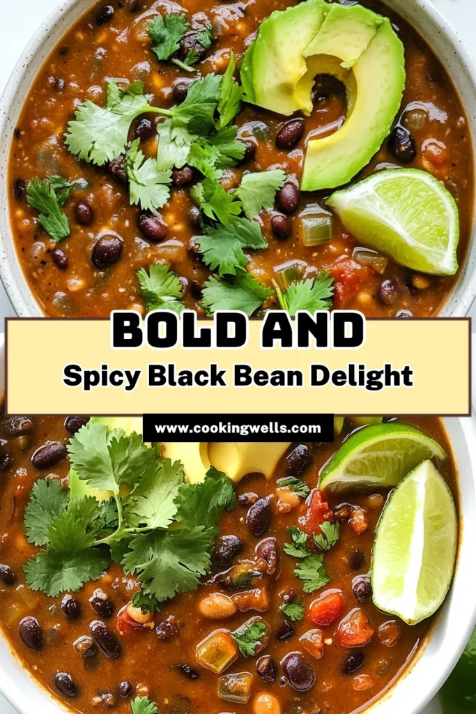 Looking for a delicious and healthy black bean soup? Try this spicy black bean soup! This vegan black bean soup recipe is easy to make and packed with flavor. With ingredients like black beans, fresh veggies, and spices, it's perfect for any day. Enjoy a warm, satisfying meal with this vegetarian soup recipe that everyone will love. Don't miss out – save this easy black bean soup for your next meal! #SpicyBlackBeanSoup #VeganRecipe #HealthySoup #VegetarianMeals