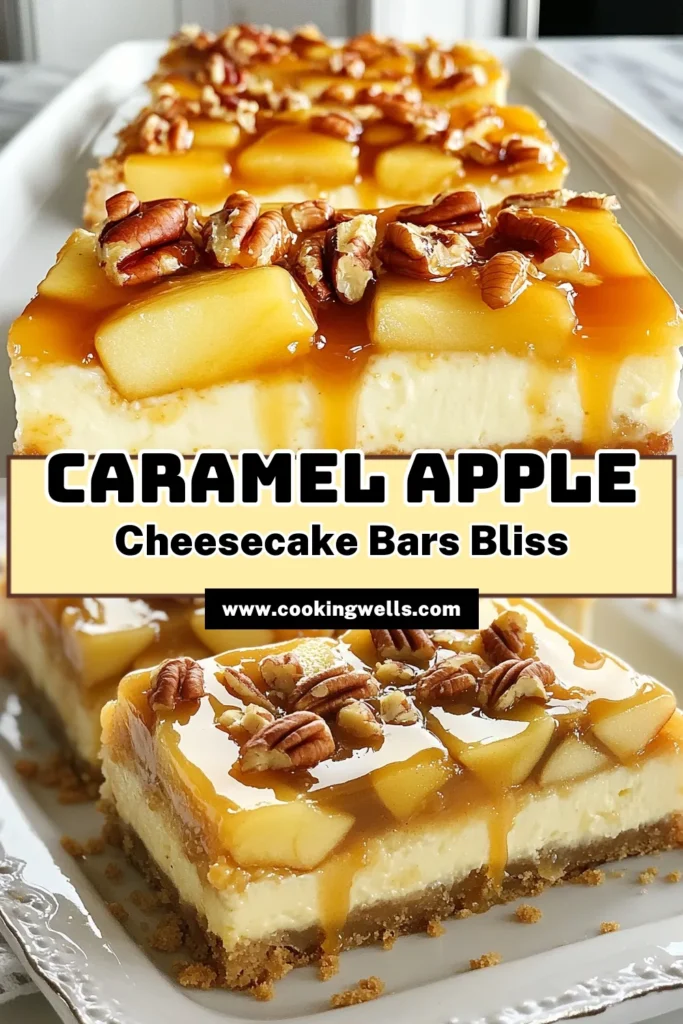 Indulge in these delicious caramel apple cheesecake bars! This easy cheesecake bars recipe combines creamy cheesecake with tender apples and a luscious caramel layer, perfect for any dessert lover. Impress your guests with these dessert bars with apples that are simple to make and incredibly satisfying. Try our caramel dessert recipes now and enjoy baked cheesecake bars with caramel for a sweet treat. Save the recipe and start baking today! #CheesecakeBars #CaramelApple #DessertRecipes #FallBaking