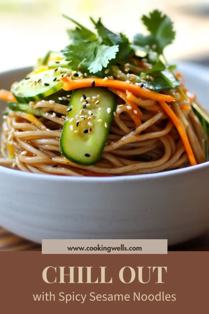 Discover the deliciousness of Spicy Sesame Cold Noodles with this easy Asian noodle dish! Perfect for a quick meal, this soba noodle recipe combines flavors of sesame oil, soy sauce, and chili paste for a delightful vegan spicy noodles experience. Tossed with fresh veggies, this cold noodle salad is a must-try. Save this recipe for your next meal and enjoy a refreshing dish! #SpicySesameNoodles #SobaNoodleRecipe #ColdNoodleSalad #VeganNoodles