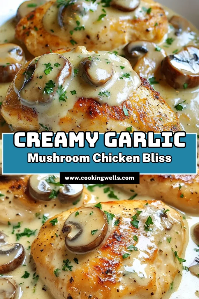Indulge in this creamy garlic mushroom chicken that's perfect for a quick and delicious skillet chicken dinner. This easy chicken recipe is packed with flavor and takes just 30 minutes to prepare. With tender chicken breasts, savory mushrooms, and a rich creamy sauce, this mushroom chicken recipe will surely impress. Try this delightful creamy chicken dish tonight! Don't forget to save and share! #CreamyGarlicMushroomChicken #EasyChickenRecipes #SkilletDinner #MushroomChickenRecipe