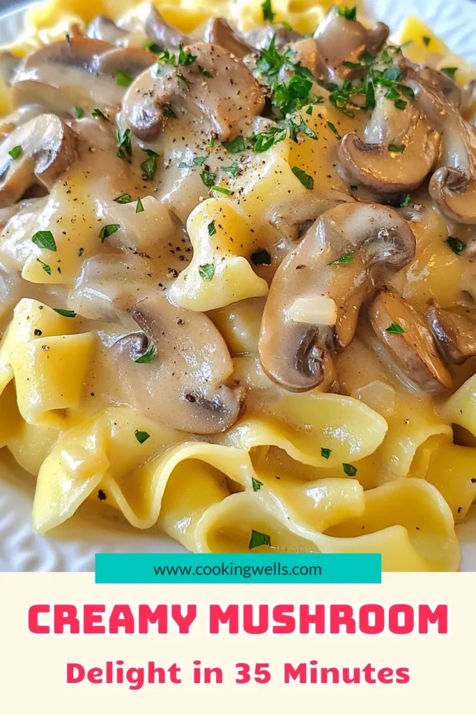 Indulge in this Creamy Mushroom Stroganoff, a delightful Vegetarian Stroganoff Recipe that’s perfect for any night of the week. This Easy Mushroom Pasta features wide egg noodles perfectly coated in a luscious mushroom and cream sauce recipe. Ready in just 35 minutes, it's a satisfying meal the whole family will love. Try this Egg Noodle Stroganoff for a comforting dinner! Save this recipe and make it tonight! #MushroomStroganoff #VegetarianRecipes #EasyDinner #PastaLovers