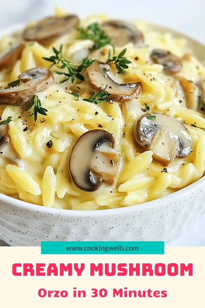 Discover the delicious Creamy Mushroom Orzo recipe that's perfect for any night of the week! This vegan creamy orzo features rich flavors and is an easy mushroom pasta dish that comes together in just one pot. Ideal for busy cooks, our dairy-free orzo recipe is both satisfying and healthy. Save this one-pot orzo dish for your next meal and enjoy creamy comfort without the fuss! #MushroomPasta #VeganRecipes #OnePotMeals #DairyFreeRecipes