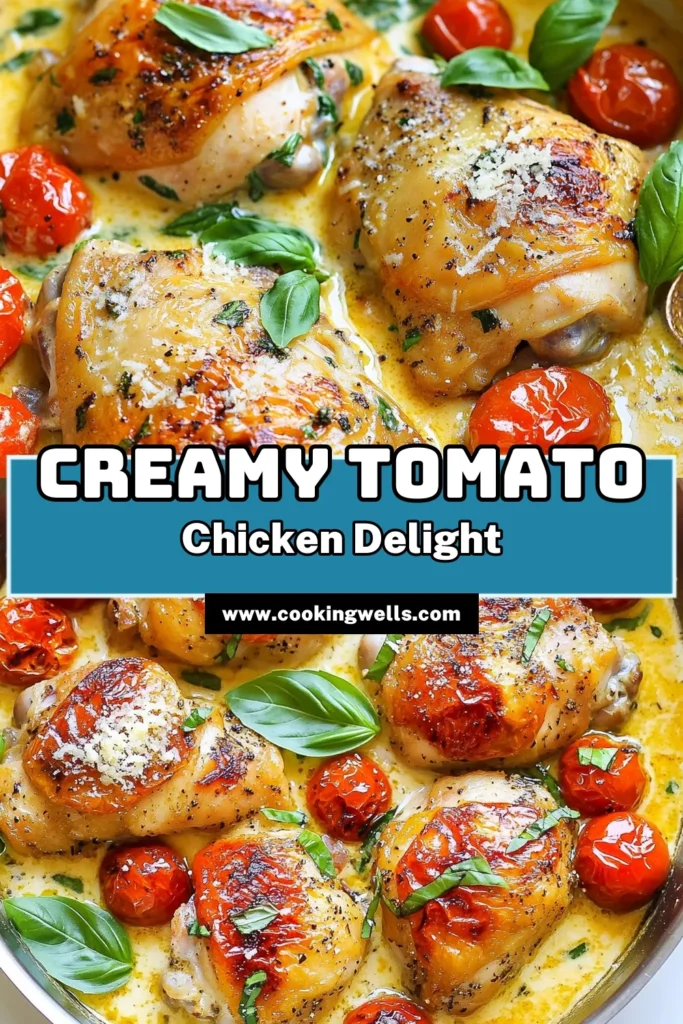 Discover the ultimate comfort meal with this Creamy Tomato Chicken Skillet! This easy chicken recipe is a one-pan chicken dinner that combines succulent chicken thighs with juicy tomatoes in a rich creamy chicken sauce. Perfect for busy weeknights, this skillet chicken with tomatoes is sure to impress your family. Try this delicious creamy chicken sauce recipe tonight and savor every bite! Save for later! #CreamyTomatoChickenSkillet #EasyChickenRecipes #OnePanDinner #SkilletChicken