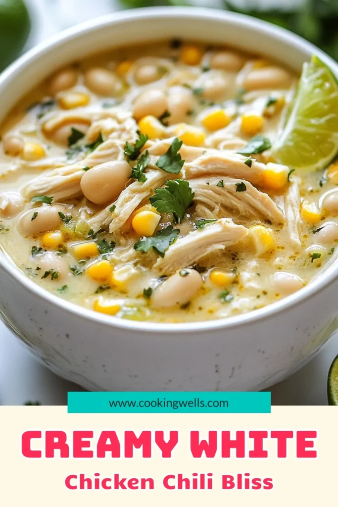 Discover the best creamy white chicken chili recipe that's both easy and delicious! This healthy chicken chili recipe calls for tender chicken, white beans, fresh corn, and rich heavy cream, creating a comforting meal perfect for any day. Each bite is a burst of flavor! Perfect for family dinners or meal prep. Save this easy white chicken chili for your next culinary adventure and impress your loved ones! #WhiteChickenChili #EasyChili #HealthyRecipes #ComfortFood