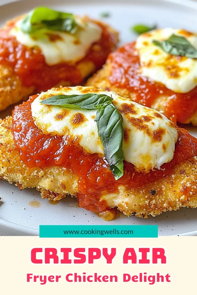 Discover the deliciousness of Crispy Air Fryer Chicken Parmesan with this easy chicken parmesan recipe! This healthy chicken parmesan is perfect for a quick Italian style chicken dinner. With just a few ingredients, you can whip up delightful air fryer chicken recipes that satisfy your cravings. Enjoy a guilt-free meal that's both flavorful and simple. Save this recipe for your next dinner! #AirFryerRecipes #ChickenParmesan #HealthyEating #EasyRecipes