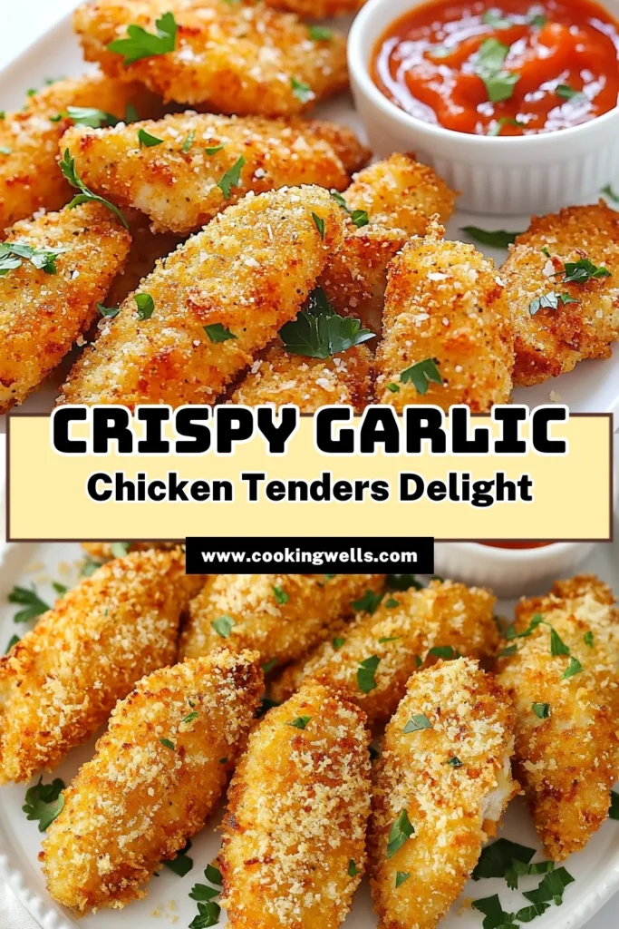 Discover the ultimate Crispy Garlic Parmesan Chicken Tenders that are perfect for any occasion! This Easy Chicken Tender Recipe features juicy chicken coated in a delicious blend of panko breadcrumbs, Parmesan cheese, and garlic. Bake your way to crispy perfection with this Baked Chicken Tenders Recipe that everyone will love. Ideal for family dinners or snack time, don’t miss out! Try these Crispy Panko Chicken Tenders today! Save for later! #ChickenTenders #EasyDinner #GarlicParmesan #CrispyChicken