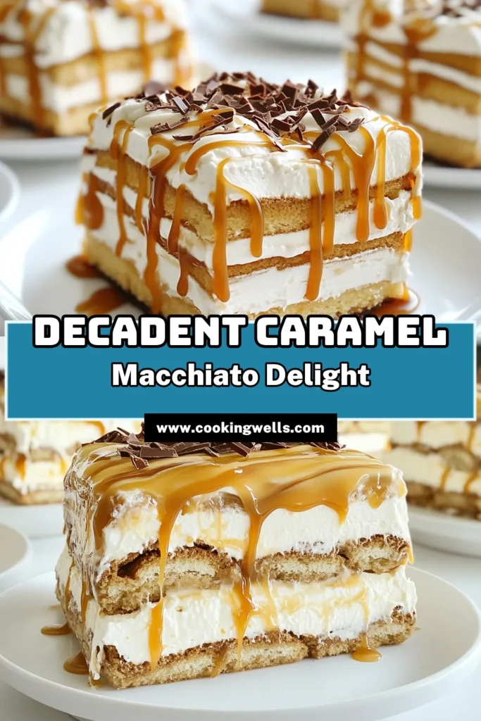 Indulge in the deliciousness of Caramel Macchiato Icebox Cake, a show-stopping dessert that's perfect for any occasion! This creamy and flavorful treat combines layers of ladyfingers, whipped mascarpone, and rich caramel, all soaked in coffee. Ready in just 30 minutes (plus chilling time), it's the ultimate no-bake dessert! Click through for the full recipe and elevate your dessert game today. #CaramelMacchiatoIceboxCake #NoBakeDessert #DessertRecipes #FoodieDelight