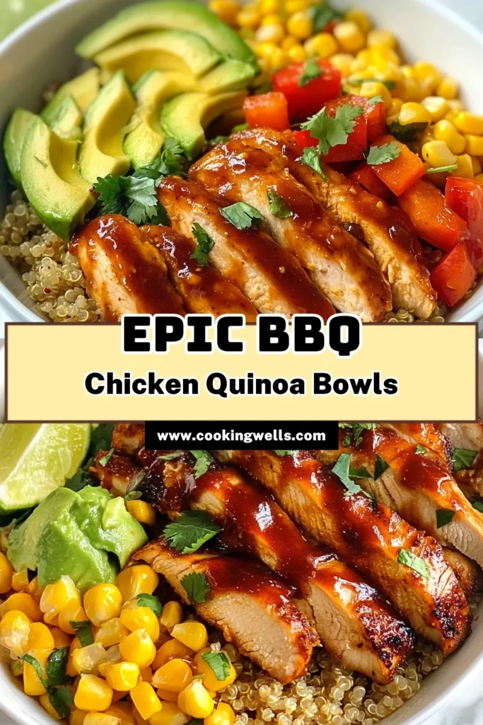 Try these delicious BBQ chicken quinoa bowls for a nutritious meal that’s both easy and satisfying. Packed with flavor and perfect for meal prep, these healthy quinoa recipes blend tender BBQ chicken, fluffy quinoa, and fresh vegetables for a complete dinner. Ideal for busy weeknights or weekend meal prepping, this recipe is a must-save! Discover the joy of chicken and quinoa bowl recipes today. Don’t forget to try this easy BBQ chicken! #QuinoaRecipes #HealthyDinner #MealPrep #BBQChickenBowls