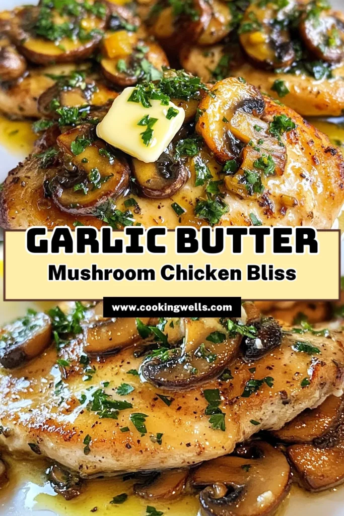 Indulge in this delicious Garlic Butter Mushroom Chicken recipe for an easy chicken dinner that’s sure to impress! This creamy garlic chicken, featuring skillet chicken with mushrooms, is quick to prepare and perfect for busy weeknights. With just 25 minutes of total time, you can enjoy a flavorful dish that combines tender chicken breasts, savory mushrooms, and aromatic garlic. Try this mouthwatering mushroom chicken recipe today! Save for later! #GarlicButterChicken #MushroomChickenRecipe #EasyChickenDinner #SkilletChickenWithMushrooms