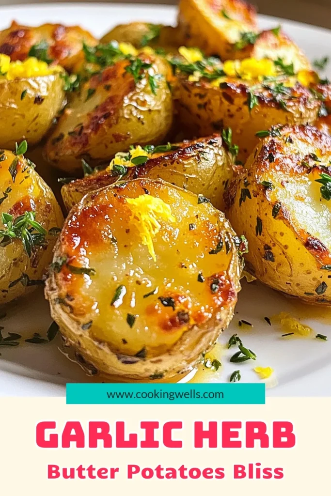 Discover the deliciousness of Garlic Herb Butter Potatoes with this easy roasted baby potatoes recipe. Infused with fresh herbs and zesty lemon, these buttery herb potatoes are the perfect side dish to elevate any meal. Ideal for gatherings or family dinners, this recipe is simple to follow and will impress your guests. Try making these lemon garlic potatoes today! Save this recipe for your next cooking adventure! #GarlicHerbButterPotatoes #EasyPotatoSideDish #ButteryHerbPotatoes #RoastedBabyPotatoesRecipe