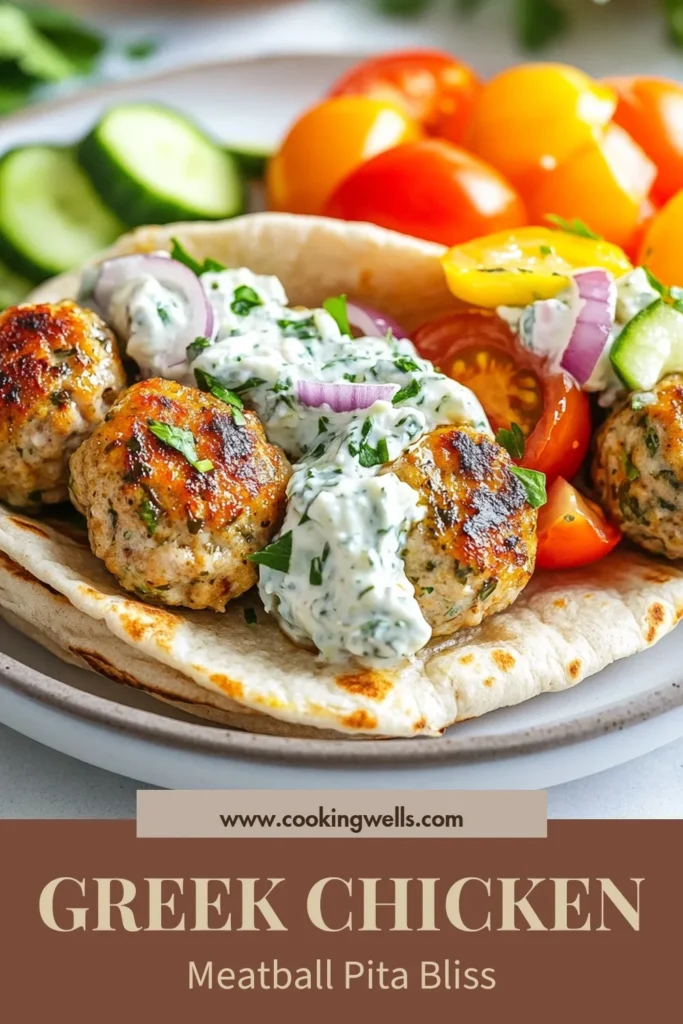 Discover the joy of a healthy Mediterranean meal with these Greek chicken meatballs stuffed in warm pita pockets. This chicken pita recipe features ground chicken, feta cheese, and a delicious homemade tzatziki sauce, making it a perfect weeknight dinner idea. Enjoy a nutritious bite that's bursting with flavor. Save this recipe and treat your family to a taste of Greece! #GreekChickenMeatballs #ChickenPitaRecipe #TzatzikiSauce #GroundChickenRecipes