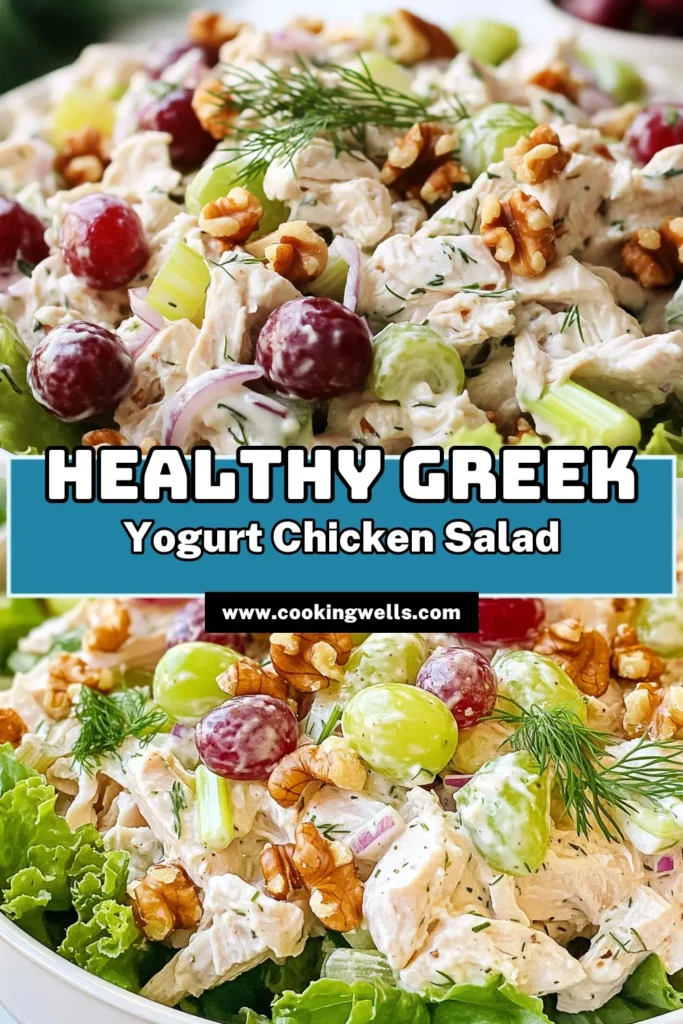 Looking for a delicious and nutritious chicken salad recipe? Try this Greek yogurt chicken salad! Packed with shredded chicken, crunchy celery, sweet grapes, and creamy Greek yogurt, it’s the perfect healthy chicken salad recipe for any meal. This easy Greek yogurt salad is quick to make and loaded with flavor. Elevate lunchtime with this scrumptious shredded chicken salad with yogurt! Save this recipe for later. #GreekYogurtChickenSalad #HealthyChickenSaladRecipe #NutritiousChickenSaladRecipe #EasyGreekYogurtSalad