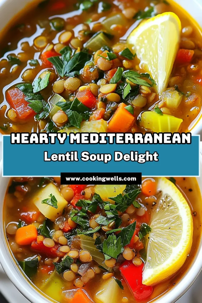 Discover the deliciousness of Mediterranean lentil soup with this easy vegan lentil soup recipe! Packed with healthy ingredients, this vegetarian Mediterranean recipe is perfect for a nutritious meal. With simple steps, you can create a healthy lentil soup that's bursting with flavor. Try it today and feel good about what you eat! Save this recipe to your boards for your next cozy dinner. #MediterraneanLentilSoup #VeganLentilSoup #HealthyLentilSoup #EasyLentilSoup