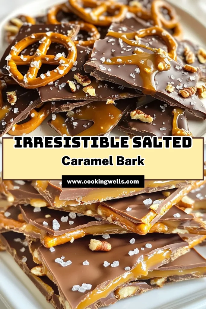 Indulge in this delicious salted caramel pretzel bark that’s the perfect blend of sweet and salty! This easy pretzel bark recipe combines mini pretzels, creamy caramel, and rich chocolate for a delightful chocolate pretzel treat. Ideal for any occasion, these homemade salted caramel bark pieces are quick to make and sure to impress. Try it today and satisfy your sweet cravings. Save this recipe now! #SaltedCaramelPretzelBark #EasyCaramelDesserts #ChocolatePretzelTreat #HomemadeBark