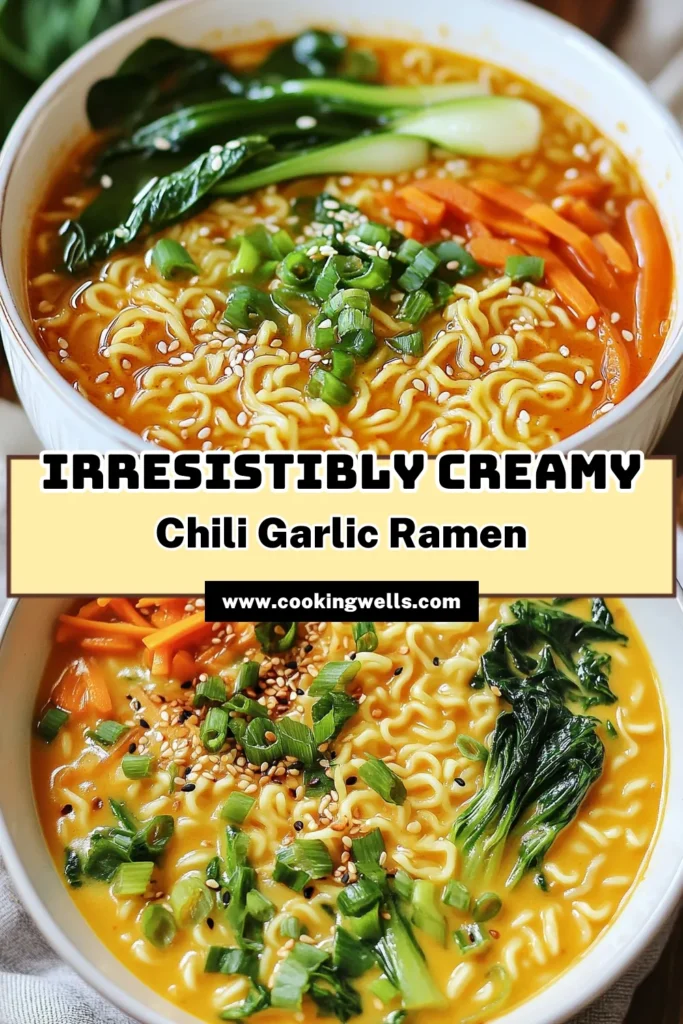 Savor the delightful flavors of this creamy chili garlic ramen! This vegan ramen recipe combines instant ramen with coconut milk for a rich and satisfying meal. Perfect for quick dinners, this easy ramen soup features spicy chili garlic sauce and fresh veggies. In just 25 minutes, you can enjoy a bowl of comforting goodness. Try it today and elevate your ramen game! #VeganRamen #RamenRecipe #ChiliGarlic #EasyDinner