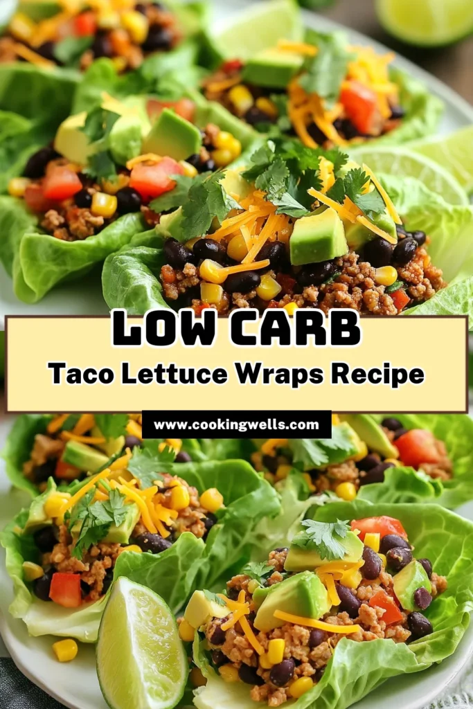Looking for a quick and healthy meal? Try this delicious Taco Lettuce Wraps recipe! With ground turkey for a lean protein option, this low-carb taco recipe is perfect for anyone looking to eat healthier. These easy taco lettuce wraps are packed with flavor and customizable with fresh ingredients like avocado and tomatoes. Perfect for weeknight dinners or meal prep! Save this healthy taco recipe for your next meal plan! #TacoLettuceWraps #HealthyEating #LowCarbRecipes #EasyRecipes