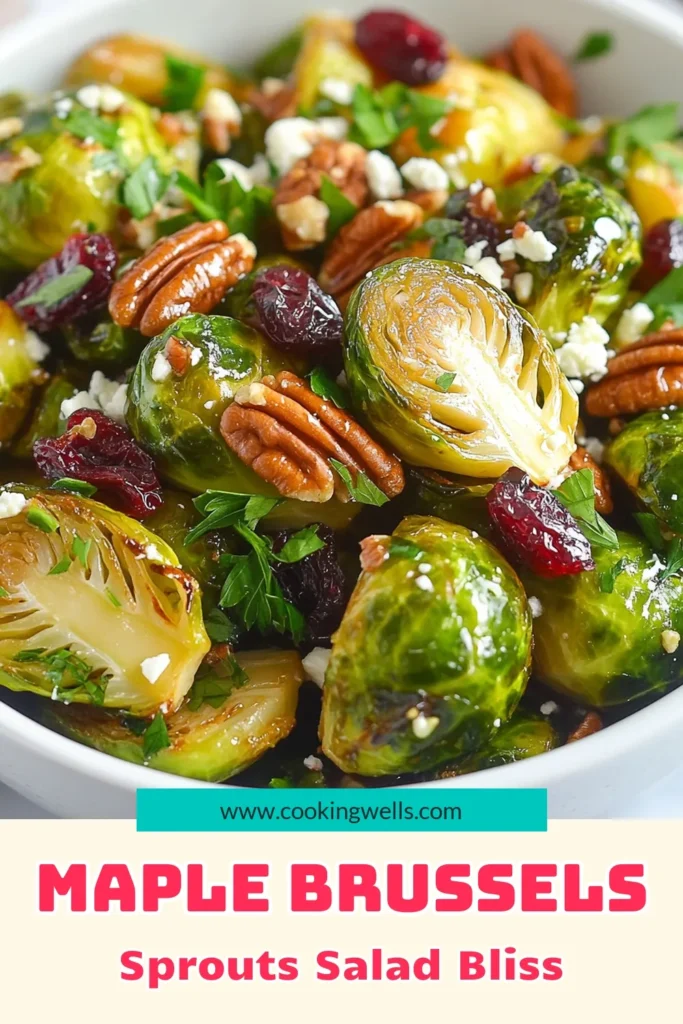 Discover the delightful taste of Maple Glazed Brussels Sprouts Salad! This healthy Brussels sprouts salad features roasted Brussels sprouts for a warm, comforting flavor, making it the perfect addition to your fall salad recipes. Tossed with pecans, cranberries, and a drizzle of maple syrup, this maple Brussels sprouts salad is sure to impress. Try this easy roasted Brussels sprouts recipe today and elevate your meal! Save this recipe for later! #BrusselsSprouts #FallSalad #HealthyEating #MapleSalad