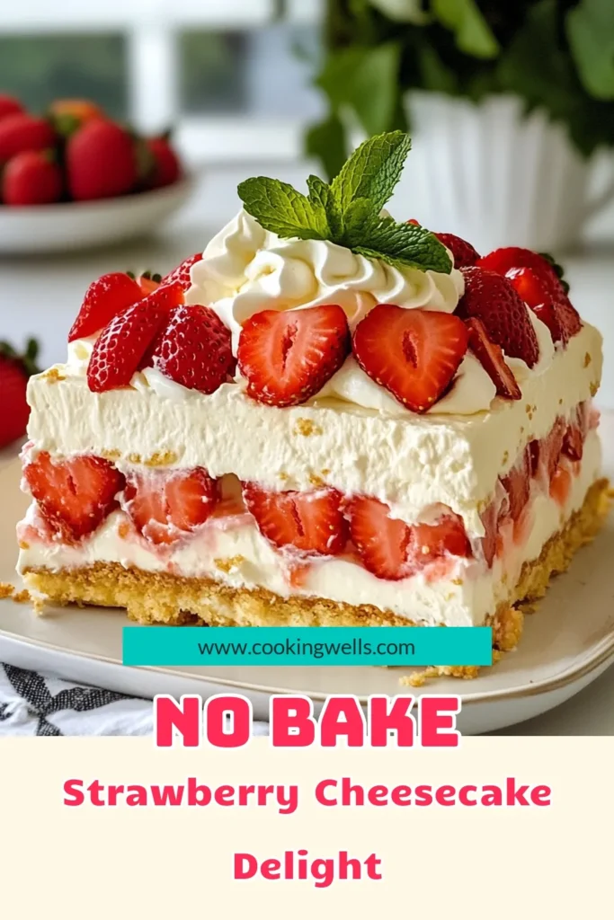 Indulge in a delightful no-bake strawberry dessert with this easy strawberry cheesecake icebox cake recipe. Perfect for summer gatherings, this whipped cream cheesecake dessert features layers of creamy filling, fresh strawberries, and crispy graham crackers. It’s a refreshing treat that everyone will love! Try it out and impress your friends. Don't forget to save this summer strawberry dessert recipe! #NoBakeDessert #StrawberryCheesecake #IceboxCake #SummerTreat