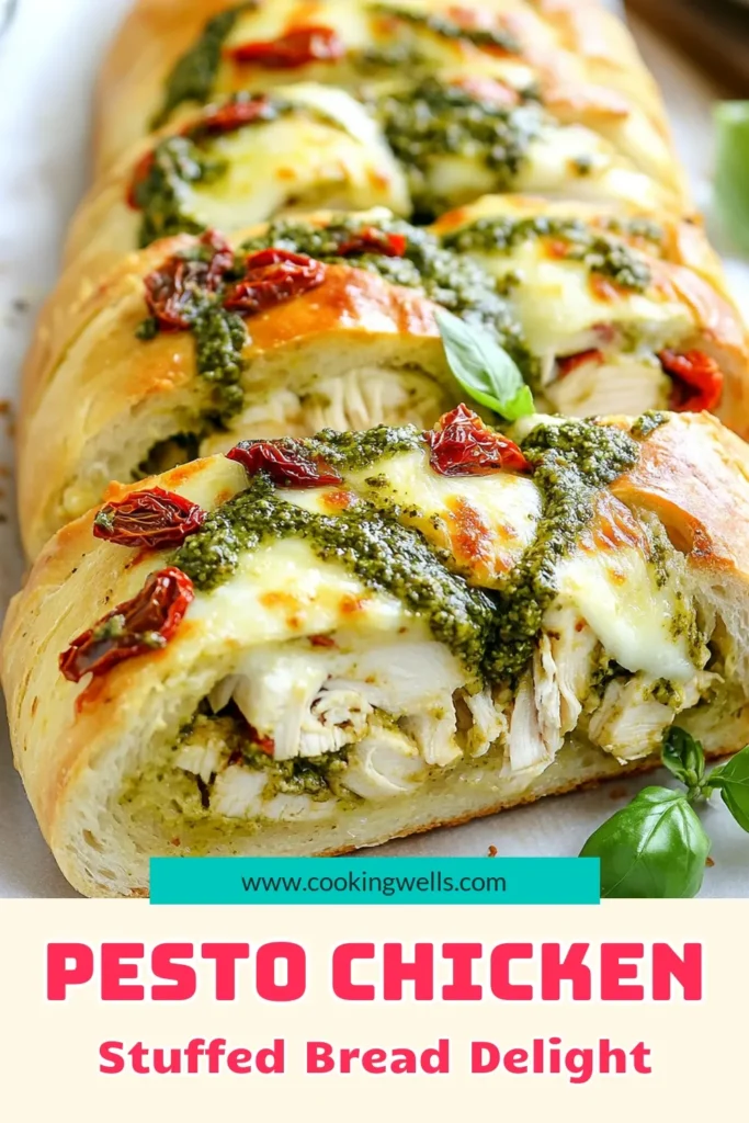 Discover the deliciousness of Pesto Chicken Stuffed Bread, a perfect blend of flavors in a crusty Italian loaf. This Chicken Pesto Bread Recipe is not only easy to make but also a hit at any gathering. Stuffed with tender chicken, vibrant pesto, and gooey mozzarella, this Italian Stuffed Bread is a crowd-pleaser. Enjoy this Easy Pesto Chicken Recipe and impress your guests! Click to save and make this delightful dish today! #PestoChicken #StuffedBread #EasyRecipes #ItalianCuisine
