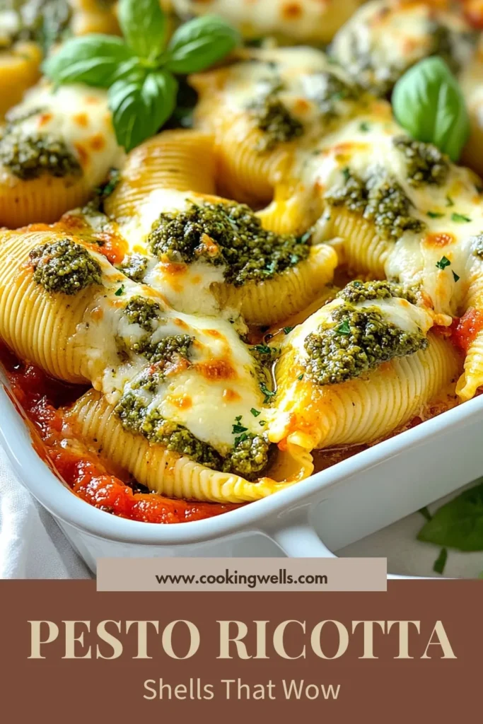 Discover the deliciousness of pesto ricotta stuffed shells, a delightful baked pasta shells recipe that's perfect for any occasion. This easy stuffed shell recipe combines creamy ricotta cheese with fresh basil pesto for a mouthwatering vegetarian pasta dish. Ready in just 50 minutes, it’s a surefire hit for family dinners or meal prep. Try this ricotta cheese recipe today and save your favorite for later! #PastaRecipes #VegetarianCooking #StuffedShells #EasyRecipes