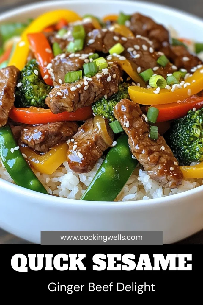 Looking for a healthy and delicious dinner idea? Try this Sesame Ginger Beef Stir Fry! This quick beef stir fry features tender beef sirloin, vibrant veggies, and a flavorful sauce that brings a delightful Asian flair to your table. Perfect for busy weeknights, this beef stir fry recipe is ready in just 30 minutes. Save it for your next meal prep! #SesameGingerBeefStirFry #BeefStirFryRecipe #HealthyStirFryDinner #AsianBeefStirFry