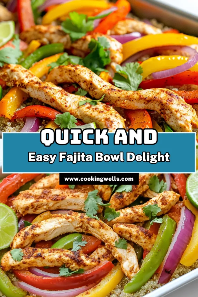 Enjoy a burst of flavor with these Sizzling Sheet Pan Chicken Fajita Bowls! This easy recipe combines tender chicken and colorful bell peppers, all infused with delicious spices and served over a bed of quinoa or rice for a wholesome meal. Perfect for busy weeknights, these bowls are both healthy and satisfying. Click to discover the full recipe and elevate your dinner game! #ChickenFajitas #SheetPanDinner #HealthyRecipes #EasyMeals