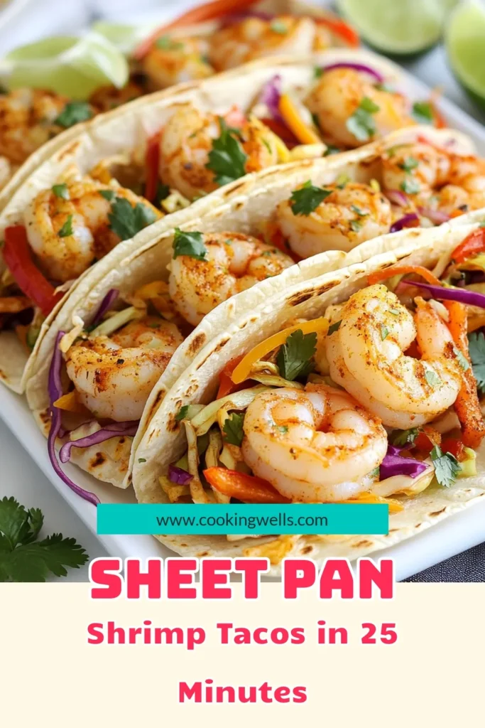 Discover the ultimate easy shrimp tacos recipe with these flavorful sheet pan shrimp tacos! Perfectly baked shrimp tacos are seasoned with a blend of spices, adding just the right amount of kick for spicy shrimp tacos lovers. Pile on your favorite shrimp taco toppings, like fresh cilantro and crunchy cabbage, for a delicious meal. Save this recipe for a quick weeknight dinner that will impress! #ShrimpTacos #EasyRecipe #TacoNight #SeafoodLovers