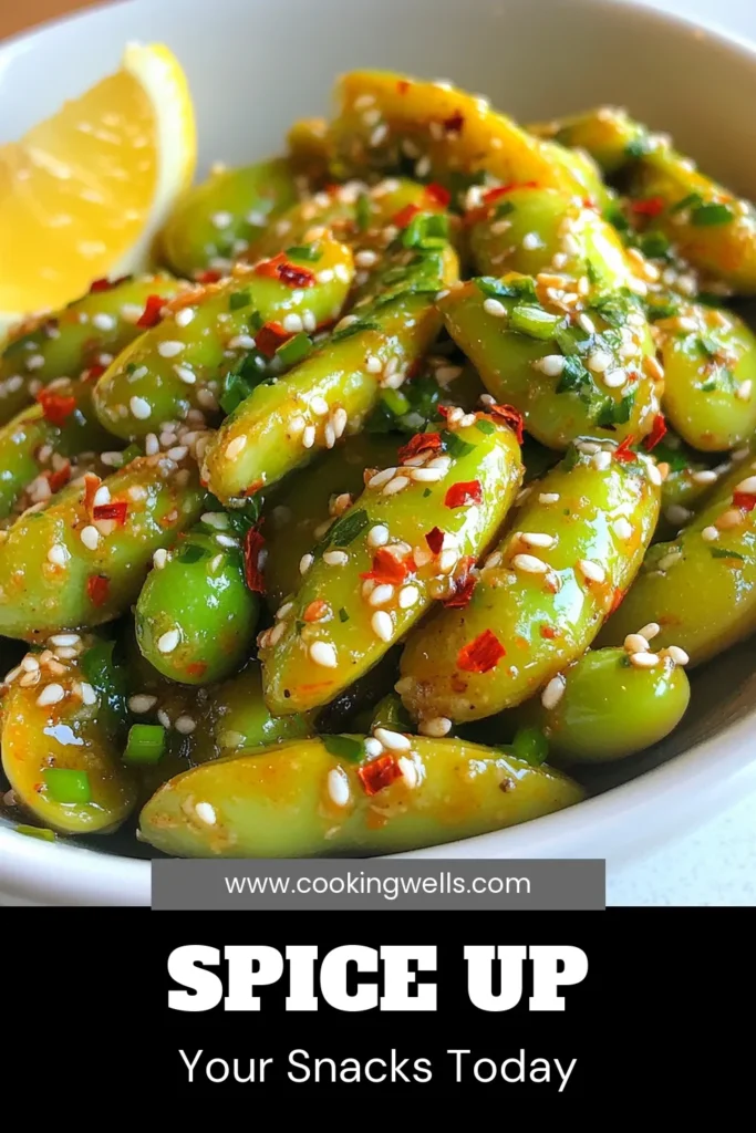 Discover the perfect snack with this Spicy Garlic Edamame recipe! This Fiery Garlic Edamame is easy to make and bursting with flavor. Enjoy a healthy, vegan edamame snack that is sure to impress. Garlic Edamame with Chili brings a delightful kick to your table, making it a great healthy edamame appetizer for any occasion. Ready to spice things up? Save this recipe and try it today! #HealthySnacking #VeganRecipes #Edamame #SpicyAppetizers