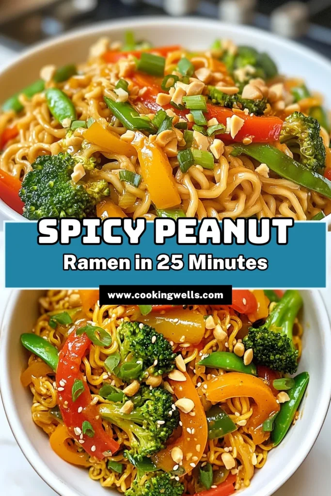 Elevate your dinner with this spicy peanut ramen stir-fry recipe! Packed with fresh vegetables and coated in a creamy vegan peanut sauce, this quick vegetable ramen is perfect for busy weeknights. In just 25 minutes, you can whip up these easy homemade ramen noodles. Don't miss out on this delicious meal that’s bursting with flavor and spice! Save this recipe for your next cooking adventure! #SpicyPeanutRamen #RamenStirFry #VeganNoodles #EasyRamen