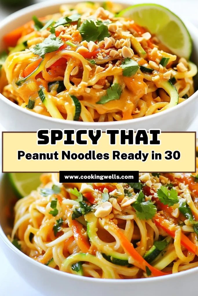 Indulge in the vibrant flavors of Spicy Thai Peanut Noodles! This vegetarian Thai noodle recipe is a quick and easy dish featuring rice noodles coated in a creamy, delicious peanut sauce. Perfect as a gluten-free Thai noodles option, this healthy rice noodle dish is filled with fresh veggies for a satisfying meal. Discover the joy of this easy peanut sauce noodles recipe and save it for your next dinner. Get the recipe now! #SpicyThaiNoodles #VegetarianRecipes #GlutenFree #EasyDinners