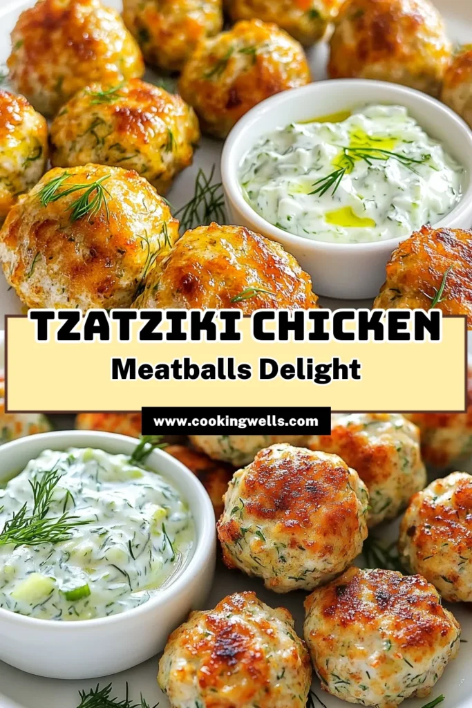 Discover the deliciousness of Tzatziki chicken meatballs with a refreshing Greek yogurt sauce. This ground chicken recipe creates healthy meatballs that are perfect for an easy dinner. Packed with flavor and simple to make, these meatballs are sure to become a family favorite. Try this recipe today and elevate your weeknight meals! Save this for your next dinner inspiration! #TzatzikiChickenMeatballs #HealthyRecipes #EasyDinnerRecipes #GreekFood