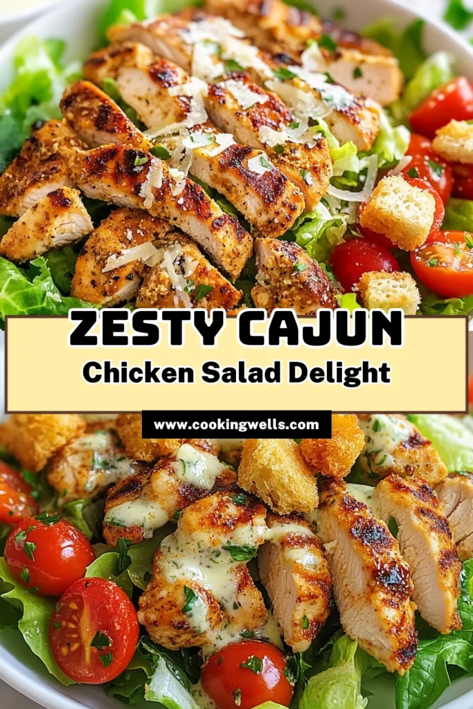 Looking for a flavorful twist on your classic Caesar salad? Try this Cajun chicken salad that adds a spicy kick to your meal! This easy Caesar salad recipe features perfectly grilled chicken breast seasoned with Cajun spices, fresh romaine lettuce, and a creamy dressing. It's one of those healthy salad recipes that don't sacrifice taste for nutrition. Perfect for lunch or dinner! Save this delicious Cajun chicken salad recipe for your next meal. #CajunChickenSalad #HealthySaladRecipes #GrilledChickenSalad #EasyCaesarSalad