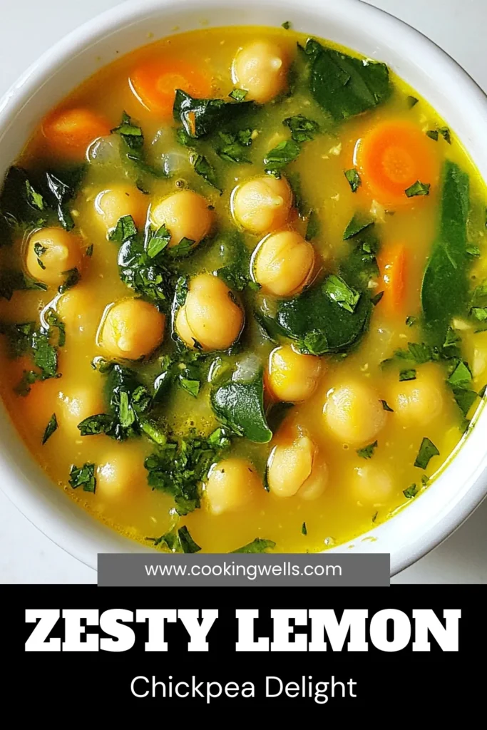 Looking for a nourishing dish? Try this Lemon Herb Chickpea Soup! This easy vegetable soup recipe is packed with flavor and perfect for a healthy meal. With its vibrant lemony taste, it's the ultimate vegan lemon soup you'll love. This herb chickpea soup recipe combines chickpeas, fresh spinach, and aromatic herbs for a delightful comfort food experience. Save this healthy chickpea soup for your next meal prep! #ChickpeaSoup #VeganRecipes #HealthyEating #SoupLover