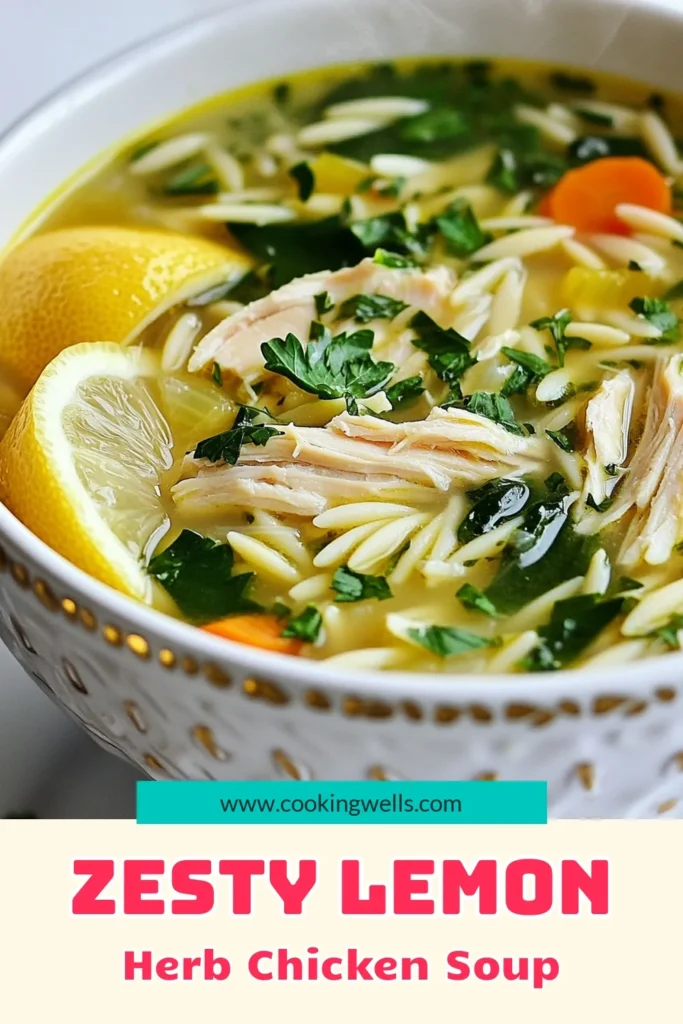Warm up with this delicious Lemon Herb Chicken Orzo Soup, a healthy chicken soup perfect for any day! This easy soup recipe combines tender chicken, zesty lemon, and nutritious vegetables in a delightful broth, making it a comforting meal. Try this orzo soup recipe for a quick family dinner! Don't forget to save for later and share with friends! #LemonHerbChickenSoup #OrzoSoupRecipe #EasySoupRecipes #HealthyChickenSoup