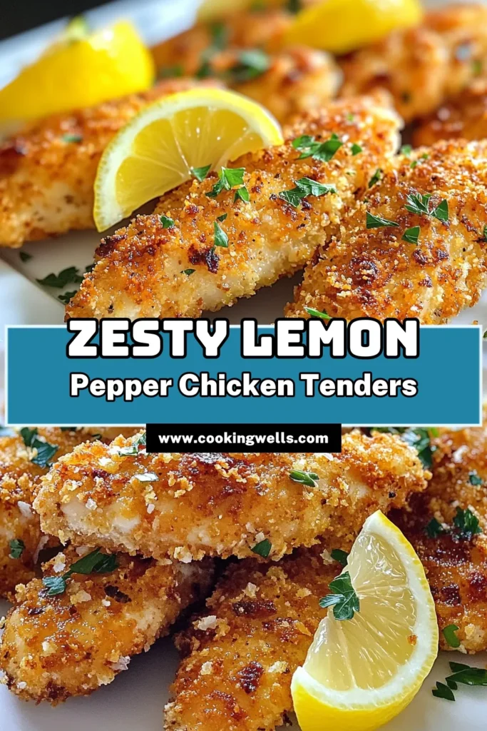 Indulge in these Lemon Pepper Chicken Tenders for a perfect meal! This crispy chicken tender recipe features marinated chicken tenders coated in panko breadcrumbs for an extra crunch. Easy chicken tenders are a hit for dinner or a snack, and this flavorful dish is sure to impress! Try this recipe today for a delightful experience! Save for later! #LemonPepperChickenTenders #CrispyChickenTenders #EasyChickenTenders #PankoBreadedChickenTenders