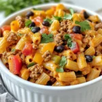 To make One Pot Taco Pasta, you need a few key ingredients. Here’s what you will need: - Ground turkey or beef - Olive oil - Chopped onion - Minced garlic - Diced bell pepper - Taco seasoning - Chicken or vegetable broth - Pasta selection - Diced tomatoes with green chilies - Corn - Black beans - Shredded cheese - Seasoning (salt and pepper) - Garnish (fresh cilantro) Each ingredient plays a big role in the flavor and texture of the dish. You can use ground turkey or beef, depending on your taste. Olive oil helps to cook the meat and veggies while adding flavor. The onion and garlic add a nice base for your dish. Diced bell peppers bring color and crunch. Taco seasoning gives the pasta that classic taco taste. Broth adds moisture, while the pasta absorbs all those yummy flavors. Diced tomatoes with green chilies add a little heat and tang. Corn and black beans boost nutrition and texture. Finally, shredded cheese makes everything creamy and rich. Don't forget to season with salt and pepper to make the flavors pop! Fresh cilantro adds a bright finish when you serve the dish. Gather these ingredients to create a meal that is both fun and flavorful! {{ingredient_image_1}} - Heating the olive oil Start by heating one tablespoon of olive oil in a large pot. Use medium-high heat. This step gets the oil hot and ready for cooking. - Browning the meat Add one pound of ground turkey or beef to the pot. Break it apart with a wooden spoon. Cook it for about 5 to 7 minutes until it turns brown. If there is extra fat, drain it. - Sautéing onion and garlic Next, add one chopped medium onion and two cloves of minced garlic. Sauté them for 2 to 3 minutes. You want the onion to become soft and clear. - Incorporating bell pepper and seasoning Now, stir in one diced bell pepper and one packet of taco seasoning. Cook this mix for about 2 minutes. This step lets the spices toast and brings out their flavor. - Adding broth and pasta Pour in 3 cups of chicken or vegetable broth. Then, add 12 ounces of pasta, like rotini or penne. Stir well to make sure the pasta is submerged. - Mixing in diced tomatoes, corn, and beans Add one can of diced tomatoes with green chilies, one cup of corn, and one cup of black beans. Mix everything together. It should look colorful and hearty. - Bringing to a boil and simmering Bring the pot to a boil. Once it starts boiling, lower the heat and cover the pot. Let it simmer for 12 to 15 minutes. Stir occasionally until the pasta is cooked and the sauce thickens. - Stirring in cheese Remove the pot from the heat and stir in one cup of shredded cheese. Cheddar or a Mexican blend works well. Mix until the cheese melts. - Seasoning to taste Taste your dish and add salt and pepper if needed. This step helps balance the flavors. - Garnishing with cilantro If you want, sprinkle some fresh cilantro on top before serving. It adds a nice touch and fresh flavor. - Choosing the right pasta: For this dish, I love using rotini or penne. These shapes hold the sauce well. You can also use gluten-free pasta if needed. - Adjusting spice levels: If you like it spicy, add more taco seasoning or some hot sauce. For a milder dish, use less seasoning. Taste as you go! - Best cooking techniques for flavor: Sauté your onions and garlic until soft. This builds a strong flavor base. Toast the spices briefly too, which adds depth to the dish. - Not monitoring cooking time: Keep an eye on your pasta. Overcooking can make it mushy. Stir often to ensure even cooking. - Overcrowding the pot: Make sure your pot is big enough. If it's too crowded, the pasta won’t cook evenly. This can lead to clumps. - Skipping seasoning: Don't forget to salt your dish! Seasoning makes a big difference. Taste as you cook to find the right balance. - Vegetables for extra nutrition: Add veggies like spinach or zucchini for more nutrients. This makes the dish colorful and healthy. - Protein variations: You can swap ground turkey or beef for chicken or even tofu. This keeps the dish fresh and exciting. - Different cheese choices: While cheddar works great, try pepper jack for extra heat. You can also use a dairy-free cheese if you prefer. Pro Tips Brown the Meat Well: Make sure to brown the ground turkey or beef properly to develop a rich flavor base for the dish. Customize Your Veggies: Feel free to add other vegetables like zucchini or spinach to increase nutrition and flavor. Cheese Variations: Experiment with different cheeses like pepper jack for a spicy kick or mozzarella for a creamier texture. Leftover Transformation: Use any leftovers to create a delicious burrito or taco filling the next day! {{image_2}} You can easily make One Pot Taco Pasta without meat. Use plant-based protein like lentils or tofu. Make sure to cook them well for the best flavor. You can also use a vegan cheese alternative. Look for brands that melt well, like cashew or almond-based options. This way, you get the creamy texture without dairy. If you need a gluten-free meal, choose a gluten-free pasta brand. Some good options include chickpea or brown rice pasta. These types hold their shape and taste great. You can also use alternatives like quinoa or zucchini noodles. Both add a nice twist to the dish while keeping it gluten-free. To give your pasta an extra kick, add hot sauce or salsa. Just mix it in during the cooking process. This adds heat and a fresh taste. You can also try different taco seasoning blends. Some have smoky flavors while others might be spicy or sweet. Experiment to find your favorite! To keep your One Pot Taco Pasta fresh, place leftovers in the fridge. Use airtight containers to avoid spills and keep out air. This helps the dish stay tasty for up to three days. When you’re ready to enjoy your pasta again, reheat it gently. The best way is to use a pot on low heat. Stir often to ensure even heating. You can also use the microwave, but heat in short bursts. Stir in between to keep the pasta moist. If you want to save some for later, freezing works well. Let the pasta cool completely before packing. Use freezer-safe containers or bags. Remove as much air as possible to avoid freezer burn. This dish can last up to three months in the freezer. To thaw, move the container to the fridge overnight. Reheat on the stove or in the microwave. Add a splash of broth if it seems dry. Enjoy your pasta as if it were fresh! One Pot Taco Pasta is a fun and tasty meal. It mixes pasta with taco flavors. You cook everything in one pot, making clean-up easy. The dish has ground meat, pasta, beans, and veggies. It’s creamy and cheesy, perfect for family dinners. You will need about 15 minutes to prep. Cooking takes around 15 minutes. In total, you can make this dish in about 30 minutes. This makes it a great option for busy nights. Yes, you can prepare One Pot Taco Pasta ahead of time. Cook it fully, then let it cool. Store it in a sealed container in the fridge. It will keep well for 3 to 4 days. When you're ready to eat, just heat it up. One Pot Taco Pasta pairs well with many sides. You can serve a simple green salad. Cornbread or tortilla chips add a nice crunch. You might also enjoy fresh guacamole or salsa on the side. Absolutely! You can swap ground turkey or beef for chicken or pork. For a vegetarian option, try black beans or lentils. Just adjust cooking times as needed for different proteins. One Pot Taco Pasta is simple and fun to make. We covered key ingredients and easy steps to guide you through. With options for everyone, like vegetarian and gluten-free, there's a version for all. Remember, avoid common mistakes to boost flavor. Store and reheat leftovers properly for the best taste. Enjoy this meal as a family-friendly dish or a quick weeknight option. Stay creative, try new flavors, and make this recipe your own. Happy cooking!