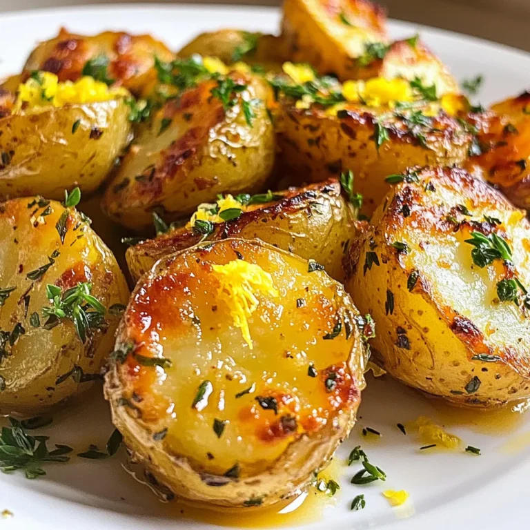 Let’s dive into the tasty parts of Garlic Herb Butter Potatoes. Here’s what you need: - 1.5 pounds baby potatoes, halved - 4 tablespoons unsalted butter - 4 cloves garlic, minced - 2 tablespoons fresh parsley, chopped - 1 tablespoon fresh rosemary, chopped - 1 tablespoon fresh thyme leaves - Salt and black pepper to taste - Zest of 1 lemon - Juice of 1 lemon These ingredients bring a burst of flavor to our dish. Baby potatoes are soft, creamy, and perfect for roasting. Unsalted butter gives richness and lets the herbs shine. Garlic adds a warm, aromatic touch. Fresh herbs like parsley, rosemary, and thyme pack in tons of flavor. Each herb brings its own unique taste, making the dish truly special. The lemon zest adds brightness, while the juice lifts the flavors. Salt and black pepper are key to balancing everything. They help to enhance each ingredient. With these simple items, you can create a dish that is both comforting and gourmet. {{ingredient_image_1}} Start by preheating your oven to 400°F (200°C). Take 1.5 pounds of baby potatoes and cut them in half. Next, fill a large pot with water and add salt. Bring it to a boil. When boiling, add the halved potatoes. Cook them for about 10 to 12 minutes. You want them tender but still firm. After cooking, drain the potatoes well. Let them dry for a few minutes to avoid extra moisture. While the potatoes dry, grab a large skillet and melt 4 tablespoons of unsalted butter over medium heat. Once melted, add 4 minced garlic cloves. Sauté for 1 to 2 minutes until the garlic smells great. Be careful not to burn it. Now, add 2 tablespoons of chopped parsley, 1 tablespoon of chopped rosemary, and 1 tablespoon of fresh thyme leaves. Stir these herbs in for about 1 minute. It helps to release their flavors into the butter. Add the cooked and dried potatoes to the skillet. Toss them in the garlic herb butter until they are well coated. Season with salt, black pepper, the zest of 1 lemon, and the juice of 1 lemon. Mix gently to combine everything. Next, transfer the potatoes onto a baking sheet lined with parchment paper. Spread them out in a single layer. Roast in the oven for 20 to 25 minutes. Flip the potatoes halfway through cooking. They should turn golden brown and crispy on the outside. When done, take them out and garnish with extra fresh herbs if you like. To make Garlic Herb Butter Potatoes truly shine, focus on your herbs. Fresh herbs add bright, bold flavors. I love using parsley, rosemary, and thyme. They work together well. Make sure to chop them finely. The finer they are, the more flavor they release. Also, use fresh garlic. Fresh garlic gives a rich taste. If you can, add lemon zest. It brightens the dish and enhances the flavor. For crispy potatoes, start with drying them after boiling. This step helps remove excess moisture. Spread them out on a baking sheet in a single layer. This allows hot air to reach all sides. Flip the potatoes halfway through roasting. This ensures they brown evenly. Don't skip the butter mixture! It helps create a crispy outer layer. Serve Garlic Herb Butter Potatoes as a side dish with meats. They pair well with chicken or steak. You can also serve them with fish for a light meal. Add a sprinkle of extra herbs on top for a fresh look. A light salad on the side complements the richness of the potatoes. Enjoy these flavorful bites with friends and family! Pro Tips Choose the Right Potatoes: Baby potatoes are ideal for this recipe, but you can also use new potatoes for a similar texture and flavor. Don't Skip Drying: After boiling, make sure to let the potatoes dry completely. This helps them crisp up nicely in the oven. Adjust Herbs to Your Taste: Feel free to mix and match herbs based on what you have on hand. Thyme, dill, or even oregano can add a unique flavor. Experiment with Seasoning: Besides salt and pepper, consider adding a pinch of red pepper flakes or smoked paprika for an extra kick. {{image_2}} You can mix and match herbs in Garlic Herb Butter Potatoes. Try basil for a sweet twist. Oregano adds a nice touch, too. Chives give a mild onion flavor. Fresh dill makes the dish bright and fresh. You can even use herbs de Provence for a French flair. Each herb brings its own taste. Feel free to get creative! You can also cook these potatoes in an air fryer. Set the temperature to 400°F (200°C). Cook them for about 15-20 minutes, shaking the basket halfway. This method makes them extra crispy. If you want a faster option, boiling is great. Boil the potatoes until tender, then toss them with the garlic herb butter. Both methods work well and give tasty results. Mix in other vegetables for added color and flavor. Carrots roasted with the potatoes add sweetness. Bell peppers give a crunchy texture. You can even toss in green beans or broccoli. Just cut them to a similar size and adjust cooking time as needed. This way, you can make a vibrant, veggie-packed side dish that everyone will love! After enjoying your Garlic Herb Butter Potatoes, store any leftovers in an airtight container. Keep them in the fridge for up to three days. Make sure to let them cool first. This helps keep their texture and flavor intact. To reheat, use your oven for the best results. Preheat your oven to 350°F (175°C). Spread the potatoes on a baking sheet. Heat for about 10-15 minutes, or until warm. You can also use a microwave if you're in a hurry. Just place them in a microwave-safe dish and heat in short bursts until hot. If you want to save some for later, you can freeze the potatoes. Let them cool completely before freezing. Place them in a freezer-safe bag or container. They will stay fresh for up to two months. When you're ready to eat, thaw them in the fridge overnight before reheating. This helps keep their flavor and texture. Garlic Herb Butter Potatoes stay fresh for about 3 to 5 days in the fridge. Store them in an airtight container. This keeps moisture out and helps maintain the flavor. If you want to enjoy them later, remember to check for any signs of spoilage before eating. Yes, you can make Garlic Herb Butter Potatoes ahead of time. Cook the potatoes as usual and cool them down. Store the cooled potatoes in the fridge for up to 3 days. When you are ready to serve, just reheat them in the oven for a crispy finish. Garlic Herb Butter Potatoes pair well with many dishes. Here are some great options: - Roasted chicken - Grilled steak - Baked salmon - Vegetable stir-fry - Fresh salads These dishes complement the rich, buttery flavor of the potatoes and create a balanced meal. Try mixing and matching to find your favorite combinations! Garlic Herb Butter Potatoes are simple yet delicious. We covered the key ingredients, like baby potatoes, garlic, and fresh herbs. I shared steps to prepare and roast them perfectly. By following my tips, you can enhance flavor and achieve a crispy texture. Remember, you can customize with different herbs or cooking methods. Enjoy your leftovers with easy storage tips. Preparing this dish can elevate your meals, making them tastier and more memorable. Explore and have fun in the kitchen!