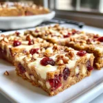 To make cranberry white chocolate blondies, you need the following ingredients: - 1 cup unsalted butter, melted - 1 cup brown sugar, packed - 1/2 cup granulated sugar - 2 large eggs - 2 teaspoons vanilla extract - 2 cups all-purpose flour - 1 teaspoon baking powder - 1/2 teaspoon baking soda - 1/4 teaspoon salt - 1 cup dried cranberries - 1 cup white chocolate chips - 1/2 cup chopped pecans (optional) You can make some changes if you need. Instead of unsalted butter, you can use salted butter. Just skip the added salt in the recipe. For sugar, coconut sugar is a great swap for brown sugar. If you want a lighter treat, you can use light brown sugar. You can also use egg substitutes like applesauce or mashed banana if you need a vegan option. For a twist, try adding a teaspoon of orange zest. It gives a nice citrus flavor. You can also swap out cranberries for other dried fruits, like cherries or apricots. If you love nuts, add walnuts instead of pecans. These little changes can make your blondies even more fun! {{ingredient_image_1}} First, you need to get your oven ready. Preheat it to 350°F (175°C). This step is key for even baking. Next, take a 9x13 inch baking pan. Grease it well or line it with parchment paper. This will help you remove the blondies easily later. Grab a large mixing bowl. Pour in 1 cup of melted unsalted butter. Add 1 cup of packed brown sugar and 1/2 cup of granulated sugar. Whisk these together until smooth. Then, crack in 2 large eggs. Add them one at a time, mixing well after each. Finally, stir in 2 teaspoons of vanilla extract. In a separate bowl, mix 2 cups of all-purpose flour, 1 teaspoon of baking powder, 1/2 teaspoon of baking soda, and 1/4 teaspoon of salt. Make sure these dry ingredients are well combined. Slowly add this mixture to your wet ingredients. Use a spatula and stir gently until just combined. Don't overmix, or your blondies could turn out tough. Now it’s time to add some fun! Fold in 1 cup of dried cranberries, 1 cup of white chocolate chips, and if you like, 1/2 cup of chopped pecans. Make sure these goodies are evenly mixed into the batter. Once done, pour the batter into your prepared pan. Spread it out evenly for even baking. Place the pan in the preheated oven. Bake for 25-30 minutes. To check if they are done, insert a toothpick into the center. It should come out with a few moist crumbs. Once baked, let the blondies cool in the pan for at least 10 minutes. Then, transfer them to a wire rack to cool completely. After cooling, cut into squares or rectangles and enjoy! To bake the best blondies, start with room-temperature ingredients. This helps them mix well. Use a light-colored pan for even baking. Grease the pan lightly or line it with parchment paper. This makes it easy to lift out the blondies later. Always preheat your oven to 350°F (175°C) before baking. This ensures your blondies rise and bake evenly. For soft and chewy blondies, do not overmix the batter. Mix until just combined. When you fold in the cranberries and white chocolate chips, be gentle. This helps keep the blondies tender. Bake them until the edges are golden. The center should be set but still moist. A toothpick should come out with a few moist crumbs. One common mistake is using cold butter. Always melt the butter first. This step adds flavor and moisture. Avoid using too much flour. Measuring accurately is key. Scoop the flour into the measuring cup and level it off. If your blondies come out too dry, it could be because of overbaking. Keep an eye on them during the last few minutes. Finally, let them cool before cutting. This helps them set and makes cutting easier. Pro Tips Use Room Temperature Ingredients: Make sure your eggs and butter are at room temperature before mixing. This helps create a smoother batter and better texture in your blondies. Don't Overmix: Mix the batter just until combined to prevent the blondies from becoming tough. A few lumps are okay! Check for Doneness: Use a toothpick to test for doneness; it should come out with a few moist crumbs, not wet batter. This ensures your blondies are perfectly chewy. Cool Before Cutting: Allow the blondies to cool completely before cutting to prevent them from falling apart. This also helps enhance their flavor! {{image_2}} You can swap cranberries for many fruits. Consider using dried cherries or blueberries. Fresh fruits like raspberries or chopped apples can also work. Each fruit adds its unique taste and texture. Just make sure to adjust the amount based on sweetness. You don't have to stick with white chocolate chips. You can try dark chocolate or milk chocolate chips. Each type gives a different flavor. You can even mix different chocolates for a fun twist. It’s a great way to customize your blondies to your taste. If you want to change things up, try different nuts. Walnuts or almonds add a nice crunch. You can also skip nuts entirely if you prefer a nut-free treat. Try adding seeds like pumpkin or sunflower seeds for extra texture. Each choice can make your blondies special and unique. To keep your cranberry white chocolate blondies fresh, store them in an airtight container. This keeps moisture in and prevents them from drying out. You can place parchment paper between layers to avoid sticking. They will stay good at room temperature for up to three days. If you want them to last longer, consider refrigerating them. Just remember to return them to room temperature before serving for the best taste. Freezing blondies is easy and a great way to save some for later. First, let them cool completely after baking. Next, cut them into squares or rectangles. Wrap each piece in plastic wrap or foil. Then, place the wrapped pieces in a freezer-safe bag or container. They will keep well in the freezer for up to three months. When you're ready to eat them, just thaw them in the fridge overnight or at room temperature for a few hours. To enjoy your blondies warm, preheat your oven to 350°F (175°C). Place the blondies on a baking sheet and cover them lightly with foil. Heat for about 10 to 15 minutes. This method keeps them soft and gooey. For a quick fix, you can also use the microwave. Heat a single piece for about 10 to 15 seconds. This way, the chocolate chips will melt slightly, making each bite delicious! Yes, you can use fresh cranberries. They will add a tart flavor. However, fresh cranberries are more watery. This may change the texture. I suggest slightly increasing the sugar. This helps balance the tartness. If you do this, your blondies will still taste great. To make gluten-free blondies, swap the all-purpose flour. Use a gluten-free flour blend instead. Make sure the blend has xanthan gum. This helps bind the ingredients. Your blondies will still be soft and tasty. Just be careful while mixing; gluten-free dough can be a bit different. You can serve blondies warm or cool. They taste great with a scoop of ice cream. Try adding a drizzle of caramel sauce on top. Fresh whipped cream is also a nice touch. Serve them with coffee or tea for a cozy treat. They are perfect for sharing at gatherings. Yes, you can add frosting. Cream cheese frosting pairs well with these blondies. You can also use a simple buttercream. Just keep it light so it does not overpower the blondies. A sprinkle of sea salt on top adds a nice contrast. Enjoy experimenting with different flavors! You now have all the tools to bake delicious blondies. We explored essential ingredients, step-by-step instructions, and handy tips. You learned about fun variations to personalize your treat and how to store leftovers well. Each section aimed to help you bake with ease and confidence. Remember, practice makes perfect. Don't be afraid to try new flavors or textures. Happy baking! Enjoy your blondies, and share them with friends and family.