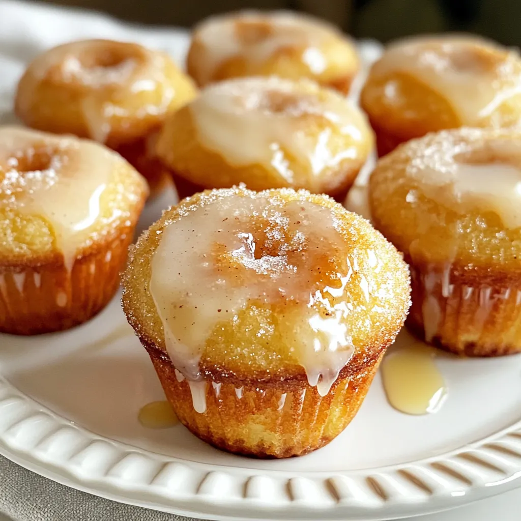 - 1 ½ cups all-purpose flour - ½ cup granulated sugar - ¼ cup brown sugar, packed - 1 tablespoon baking powder - ½ teaspoon ground nutmeg - ½ teaspoon ground cinnamon - ½ teaspoon salt - 1 large egg - 1 cup whole milk - ¼ cup unsalted butter, melted - 1 teaspoon vanilla extract - ½ cup maple syrup - 1 cup powdered sugar To make these maple glazed donut muffins, you need a mix of dry and wet ingredients. First, gather the dry ingredients. The flour gives structure. Granulated sugar and brown sugar add sweetness. Baking powder helps the muffins rise. Nutmeg, cinnamon, and salt give flavor. Next, you need wet ingredients. The egg binds everything. Whole milk adds moisture. Melted butter brings richness. Vanilla extract adds a nice aroma. Finally, for the glaze, you will use maple syrup and powdered sugar. Maple syrup gives a sweet, natural flavor. Powdered sugar makes the glaze smooth and thick. Each ingredient plays a key role. Together, they create a warm, comforting treat. You can enjoy these muffins for breakfast or a snack. {{ingredient_image_1}} First, preheat your oven to 350°F (175°C). While the oven warms up, prepare your muffin tin. You can grease it with non-stick spray or use muffin liners to keep the muffins from sticking. Next, grab a large bowl and combine your dry ingredients. Add in 1 ½ cups of all-purpose flour, ½ cup of granulated sugar, ¼ cup of packed brown sugar, 1 tablespoon of baking powder, ½ teaspoon of ground nutmeg, ½ teaspoon of ground cinnamon, and ½ teaspoon of salt. Whisk these together until they mix well. Now, take another bowl and whisk together the wet ingredients. You will need 1 large egg, 1 cup of whole milk, ¼ cup of melted unsalted butter, and 1 teaspoon of vanilla extract. Make sure these are blended well. Once done, pour your wet ingredients into the dry mix. Gently fold them together until just combined. It is key not to over-mix. This will keep your muffins light and fluffy. Time to fill the muffin cups! Fill each one about ¾ full with your batter. Place the muffin tin in the preheated oven and bake for 18-20 minutes. To check if they are done, insert a toothpick into the center. If it comes out clean, your muffins are ready. After baking, allow them to cool in the tin for about 5 minutes. Transfer the muffins to a wire rack to cool completely. While they cool, prepare the maple glaze. In a small bowl, whisk together ½ cup of maple syrup and 1 cup of powdered sugar until smooth. Once your muffins have cooled, dip the tops of each muffin in the glaze. Let any extra glaze drip off. For a fun twist, sprinkle some cinnamon sugar on top before the glaze sets. To make fluffy muffins, avoid over-mixing the batter. When you combine wet and dry ingredients, mix just until you see no dry flour. This helps keep your muffins light. For baking, set your oven to 350°F (175°C). Bake the muffins for 18 to 20 minutes. Use a toothpick to check if they are done. If it comes out clean, your muffins are ready! For a smooth glaze, whisk the maple syrup and powdered sugar well. Make sure there are no lumps. If your glaze is too thick, add more maple syrup. If it’s too runny, add more powdered sugar. Adjust until you find the right consistency. For a lovely presentation, arrange your glazed muffins on a nice platter. Drizzle any leftover glaze over the top. Add fresh fruit on the side for a colorful touch. This makes for a tasty brunch that everyone will enjoy! Pro Tips Use Room Temperature Ingredients: Ensuring your egg and milk are at room temperature helps create a smoother batter, resulting in fluffier muffins. Don’t Overmix: Mix the wet and dry ingredients until just combined to avoid dense muffins. A few lumps are perfectly fine! Variations: Experiment by adding chocolate chips, nuts, or dried fruit to the batter for different flavor profiles. Store Properly: Keep muffins in an airtight container at room temperature for up to 3 days or freeze for longer storage. {{image_2}} You can make your maple glazed donut muffins even more fun! Try adding chocolate chips or chopped nuts to the batter. These little surprises add crunch and sweetness. You can also change the spices. Instead of just nutmeg and cinnamon, try ginger or cardamom. Each spice brings a unique taste. Experiment and find your favorite mix! The glaze is the best part! You can switch things up by using honey instead of maple syrup. Honey adds a floral note that feels special. Want a fresh twist? Add some citrus zest, like lemon or orange, to the glaze. This will brighten the flavor and make it even tastier. You get to decide how sweet or zesty you want these muffins! If you need a gluten-free version, it’s easy! Substitute all-purpose flour with gluten-free flour. You can find blends that work great for baking. Just keep an eye on the baking time. Gluten-free muffins may need a few extra minutes in the oven. Always check with a toothpick to see if they’re done. Enjoy your delicious, gluten-free treat! To keep your maple glazed donut muffins fresh for a few days, store them in an airtight container. This helps lock in moisture and flavor. Place a paper towel at the bottom of the container. This absorbs excess moisture and keeps the muffins soft. You can also wrap each muffin in plastic wrap for extra protection. Just remember to place them in a cool spot, away from direct sunlight. If you want to enjoy these muffins later, freezing is a great option. First, let the muffins cool completely. Then, wrap each muffin in plastic wrap. Next, place them in a freezer-safe bag. This way, they stay fresh for up to three months. To reheat, simply take a muffin out and let it thaw at room temperature. After thawing, warm it in the microwave for about 15-20 seconds. This keeps the texture fluffy and the glaze nice. Watch for signs of spoilage, like a dry or hard texture. If your muffins smell off or have mold, it’s best to toss them. To prevent staleness while storing, keep them in a cool, dry area. Avoid leaving them out on the counter for too long. The key is to keep them sealed and away from air. By taking these steps, you can enjoy your maple glazed donut muffins at their best! Yes, you can make these muffins ahead of time. Bake them and let them cool completely. Then, store them in an airtight container at room temperature for up to three days. If you want to keep them longer, freeze them. Wrap each muffin in plastic wrap and place them in a freezer bag. They will last for about three months. When ready to eat, just thaw them at room temperature or warm them in the oven. To check if the muffins are done, insert a toothpick into the center. If it comes out clean or with a few crumbs, they are ready. If it has wet batter on it, bake them a few more minutes. The muffins should be golden brown on top and spring back when lightly pressed. This means they are light and fluffy inside. If you don’t have maple syrup, you can use honey or agave nectar for the glaze. These will give a sweet flavor, but the taste will be different. You can also use a mix of powdered sugar and milk for a simple glaze. Just whisk them together until smooth. Adjust the thickness by adding more sugar or milk, as needed. You learned how to make delicious donut muffins from this post. We covered the key ingredients, preparation, and baking steps. Tips for fluffiness and perfect glaze help ensure great results. You can even try different flavors or glazes to make these muffins your own. With good storage methods, you can enjoy these treats longer. Try making these muffins today for a delightful snack! Enjoy the baking journey and the tasty rewards.