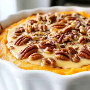 - 4 medium sweet potatoes, peeled and cubed - 1/2 cup maple syrup - 1/4 cup unsalted butter, melted - 1/2 cup milk (or almond milk for a dairy-free option) - 1/4 cup brown sugar - Salt and spices For this Maple Pecan Sweet Potato Casserole, the main ingredients are sweet potatoes, maple syrup, and butter. Sweet potatoes bring a natural sweetness and creamy texture. Maple syrup adds a rich flavor, while unsalted butter gives a nice, smooth base. I also suggest optional ingredients. Milk or almond milk makes the mixture creamier. Brown sugar can enhance the sweetness, and a pinch of salt and spices like cinnamon and nutmeg add warmth and depth to the flavor. You can customize this dish to fit your taste. If you prefer a richer flavor, add more maple syrup or spices. For a lighter version, skip the brown sugar and use almond milk. Have fun with it! {{ingredient_image_1}} First, you need to cook the sweet potatoes. Take four medium sweet potatoes, peel them, and cut them into cubes. Place the cubes in a large pot. Add water and a pinch of salt. Bring the water to a boil. Cook the sweet potatoes for 15 to 20 minutes until they are tender. To check tenderness, poke a piece with a fork. If it slides off easily, they're done. Drain the sweet potatoes in a colander and let them cool slightly. Next, it’s time to mash the sweet potatoes. Take a large mixing bowl and add the drained sweet potatoes. Use a potato masher or fork to mash them until they are smooth. After mashing, it’s time to add more flavor. Pour in 1/2 cup of maple syrup and 1/4 cup of melted butter. Then, add 1/2 cup of milk, 1 teaspoon of vanilla extract, 1/2 teaspoon of ground cinnamon, and 1/4 teaspoon of nutmeg. Don’t forget a pinch of salt! Mix all these ingredients until they are well combined and creamy. Now, let’s get your baking dish ready. Preheat your oven to 350°F (175°C). Grease a 9x13 inch baking dish to prevent sticking. Spread the sweet potato mixture evenly in the dish. This will be the base of your casserole. For the topping, take a separate bowl. Mix 1 cup of chopped pecans with 1/4 cup of brown sugar. Add a drizzle of about 1 tablespoon of melted butter to coat the pecans. Sprinkle this mixture evenly over the sweet potato layer. It’s time to bake. Place your assembled casserole in the preheated oven. Bake it for 25 to 30 minutes. You’ll know it’s ready when the topping is slightly golden and the filling is heated through. If you see bubbles around the edges, that’s a good sign! Let it sit for a few minutes after baking, then serve and enjoy your delicious creation! Achieving the right consistency To get a smooth and creamy texture, mash the sweet potatoes well. Use a potato masher or fork. If the potatoes feel too thick, add a bit more milk. This will help make the mix creamy without being runny. Flavor enhancement tips To boost the flavor, use fresh spices. Ground cinnamon and nutmeg give warmth and depth. A splash of vanilla extract brightens the sweet taste. Feel free to adjust these to your liking. A pinch of salt can enhance the sweetness too! Best side dishes to pair with casserole Maple pecan sweet potato casserole pairs well with savory dishes. Try it with roasted Brussels sprouts or green beans. A simple salad with lemon dressing can also balance the flavors. Serve with turkey or ham for a hearty meal. Presentation tips for serving Serve the casserole warm for the best taste. For a pretty look, add extra pecans on top. Drizzle a bit of maple syrup for shine and sweetness. This adds a nice touch and invites guests to dig in! Pro Tips Choose Sweet Potatoes Wisely: Look for sweet potatoes that are firm and smooth for the best texture and flavor in your casserole. Perfectly Mashed: Ensure your sweet potatoes are well-mashed with no lumps for a creamy consistency that blends beautifully with the other ingredients. Customize the Sweetness: Adjust the amount of maple syrup to your taste; you can reduce it if you prefer a less sweet dish. Make-Ahead Option: Prepare the sweet potato mixture in advance and refrigerate it. Just add the topping and bake when ready to serve. {{image_2}} Making it dairy-free To make this casserole dairy-free, simply swap regular milk with almond milk. Almond milk works well and keeps the dish creamy and delicious. If you want to replace butter, use coconut oil or a dairy-free butter. These adjustments keep your dish tasty and suitable for everyone. Alternative sweeteners If you prefer less sugar, use agave syrup or honey instead of maple syrup. Both options will still add that sweet flavor. Adjust the amount based on your taste. Remember, sweet potatoes are already sweet, so you might need less sweetener than you think! Adding fruits or spices You can boost flavors by adding fruits like cranberries or apples. For a twist, try mixing in some orange zest for a citrus kick. If you love spices, consider adding ginger or cardamom. These flavors brighten the dish and make it unique! Creating a savory version For a savory take, skip the sweeteners and add garlic or onion. You can also mix in some cooked bacon for a smoky flavor. This version can work as a side dish for roasted meats and adds a new dimension to your meal. To store your Maple Pecan Sweet Potato Casserole, let it cool first. Transfer leftovers into an airtight container. This keeps moisture in and odors out. You can refrigerate it for up to four days. When you’re ready to eat, just reheat individual servings in the microwave or warm the whole dish in the oven. If you want to save some for later, freezing is a great option. First, let the casserole cool completely. Then, wrap it tightly in plastic wrap and foil. This helps prevent freezer burn. You can freeze it for up to three months. When you’re ready to enjoy it again, take the casserole out of the freezer. Place it in the fridge to thaw overnight. After it’s thawed, reheat it in the oven at 350°F (175°C) until it’s hot. This usually takes about 25-30 minutes. Enjoy your sweet potato delight! How do I make it ahead of time? You can prepare this dish a day in advance. Cook and mash the sweet potatoes, then mix in the other ingredients. Place the mixture in a greased baking dish and cover it. Store it in the fridge overnight. When you are ready to bake, just add the pecan topping and follow the baking instructions. Can I use canned sweet potatoes? Yes, you can use canned sweet potatoes for this recipe. Rinse and drain them before mashing. Canned sweet potatoes save time and still taste great in this casserole. How many calories per serving? Each serving of Maple Pecan Sweet Potato Casserole has about 250 calories. This can vary based on your specific ingredients. Key nutrients in this recipe This casserole offers many nutrients, such as: - Vitamin A from sweet potatoes - Healthy fats from pecans - Calcium from milk - Fiber for digestion Nut-free alternatives If you need a nut-free option, skip the pecans and use seeds instead. Sunflower seeds or pumpkin seeds can provide a nice crunch. Low-sugar options available For a low-sugar option, reduce the maple syrup and brown sugar. You can also use a sugar substitute like stevia or monk fruit to keep it sweet. This blog covered how to make a delicious maple pecan sweet potato casserole. We started with the key ingredients, then explored each cooking step. I shared tips for the best results and fun variations to try. You can adjust this dish to fit dietary needs or add your favorite flavors. Enjoy creating this tasty dish for your next gathering. With the right steps, it will be a hit!