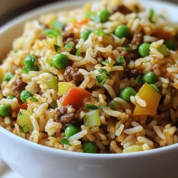 To make Spicy Cajun Dirty Rice, you'll need some key ingredients. Here’s what you should gather: - 1 cup long-grain white rice - 2 cups chicken broth - 1 pound ground beef or chicken - 1 onion, diced - 1 bell pepper (green or red), diced - 2 stalks of celery, diced - 3 cloves garlic, minced - 2 tablespoons Cajun seasoning - 1 teaspoon dried thyme - 1 teaspoon smoked paprika - 1/2 teaspoon cayenne pepper (adjust to taste) - 1 cup frozen peas - 2 green onions, sliced (for garnish) - Salt and pepper to taste - 2 tablespoons olive oil These ingredients come together to create a dish full of flavor. Besides the main ingredients, a few seasonings and garnishes can elevate your dish. Cajun seasoning adds a spicy kick. Smoked paprika gives a smoky depth. Diced green onions provide a fresh crunch on top. If you want to swap some items, here are my suggestions: - Use vegetable broth instead of chicken broth for a vegetarian option. - Substitute ground turkey for ground beef or chicken for a leaner choice. - Try quinoa instead of rice for a gluten-free version. - If you don’t have Cajun seasoning, mix paprika, onion powder, and black pepper as a replacement. These swaps help you customize the dish while keeping it tasty and satisfying. {{ingredient_image_1}} Start by rinsing the rice. Place it in a fine mesh strainer and run cold water over it. Keep rinsing until the water runs clear. This step removes extra starch and helps the rice cook better. After rinsing, drain the rice and set it aside. Next, heat two tablespoons of olive oil in a large skillet or Dutch oven on medium heat. Add the diced onion, bell pepper, and celery. Sauté these veggies until they soften, about 5 to 7 minutes. The smell will be amazing! Now, add in three cloves of minced garlic. Cook this for one more minute until it becomes fragrant. Then, introduce one pound of ground beef or chicken. Break it apart with a spatula and cook until it is browned, which takes about 5 to 8 minutes. If there's extra fat, drain it off to keep the dish lighter. Mix in two tablespoons of Cajun seasoning, one teaspoon of dried thyme, one teaspoon of smoked paprika, and a half teaspoon of cayenne pepper. Add salt and pepper to taste. Stir well to ensure all the flavors meld together. Now, it’s time to add the rinsed rice. Stir it gently with the meat and veggies, coating the rice with all those rich flavors. Pour in two cups of chicken broth, then bring this mixture to a boil. Once it’s boiling, reduce the heat to low and cover the skillet. Let it simmer for 20 to 25 minutes. This time allows the rice to absorb the liquid and get tender. During the last five minutes of cooking, fold in one cup of frozen peas. Cover the skillet again until the peas heat through. When the cooking time is up, fluff the rice with a fork. Taste it and adjust the seasoning if needed. Serve hot, garnished with sliced green onions for a fresh touch. To get perfectly fluffy rice, don’t skip rinsing. This step is key. It removes starch that can make the rice sticky. Also, avoid stirring the rice too much while it cooks. Stirring can release more starch and lead to a clumpy texture. When the rice simmers, keep the lid on tight. This traps steam and helps the rice cook evenly. If you like your dirty rice spicy, add more cayenne pepper. Start with half a teaspoon, then taste as you go. You can also use fresh jalapeños for heat. If you want less spice, skip the cayenne completely. Adjust the Cajun seasoning to fit your taste, too. Cooking is all about making it your own! To make your Cajun rice burst with flavor, start with good broth. Use chicken broth instead of water. This adds depth to the rice. Always rinse your rice well. This removes excess starch and keeps it fluffy. Sauté your veggies until they are soft. This helps release their natural sweetness. Don’t rush this step; it builds flavor. One mistake is not using enough seasoning. Cajun food needs bold flavors. Don’t skip the Cajun seasoning; it is key. Another error is overcooking the rice. Keep an eye on it while it simmers. Stir occasionally to prevent sticking. Lastly, don’t forget to adjust your spices. Taste as you go to find your perfect level of heat. Serve your spicy Cajun dirty rice hot. Garnish with fresh green onions for color and taste. This dish pairs well with fried chicken or grilled shrimp. You can also enjoy it with a side of coleslaw or a fresh salad. For a cozy meal, serve it with cornbread. The sweetness of cornbread balances the spicy flavors perfectly. Pro Tips Rinse Your Rice: Rinsing the rice helps to remove excess starch, which results in a fluffier texture when cooked. Adjusting Spice Level: Modify the cayenne pepper to suit your heat preference; you can start with less and add more if desired. Flavor Boosting: For extra flavor, consider adding a splash of Worcestershire sauce or hot sauce when mixing in the Cajun seasoning. Storage Tips: This dish can be stored in the refrigerator for up to 3 days. Reheat on the stove with a splash of water to prevent it from drying out. {{image_2}} You can make a tasty vegetarian version of dirty rice. Swap the meat for mushrooms or lentils. Use vegetable broth instead of chicken broth. The Cajun seasoning adds great flavor. Don't forget to include the veggies! Try adding carrots or zucchini for extra texture. Dirty rice works well with many proteins. Ground turkey or pork can replace beef or chicken. If you prefer seafood, shrimp is a great option. Cook shrimp until pink, then mix them in at the end. This keeps them tender. You can even use tofu for a plant-based choice! Get creative with your dirty rice! Add cooked bacon or sausage for a smoky taste. You can also toss in chopped jalapeños for extra heat. If you love cheese, try mixing in some shredded cheddar or pepper jack. Fresh herbs like parsley or cilantro can brighten the dish. Remember, dirty rice is all about fun flavors! After enjoying your Spicy Cajun Dirty Rice, store leftovers in an airtight container. Make sure to cool the rice to room temperature first. This helps keep it fresh and prevents condensation. You can keep the rice in the fridge for up to four days. Always label the container with the date. This way, you know how long it’s been stored. When you're ready to eat your leftovers, reheating them properly is key. The microwave is quick, but it may dry out the rice. Instead, use a skillet. Add a splash of chicken broth or water to the skillet. Heat on low and stir frequently. This helps keep the rice moist and tasty. Heat until it's warm all the way through. If you want to save the rice for later, freezing is a great option. First, let the rice cool completely. Then, transfer it into freezer-safe bags. Remove as much air as possible before sealing. Label each bag with the date. You can freeze it for up to three months. When you’re ready to eat, thaw it in the fridge overnight. Reheat it in a skillet or microwave for a quick meal. Dirty rice is a classic dish from Louisiana. It mixes rice with meat and spices. The name comes from the rice’s color when cooked. Traditionally, cooks use ground meats like beef or chicken. They also add veggies, making it hearty and flavorful. The dish has roots in Creole and Cajun cooking. It's a great way to use leftovers and feed a crowd. You can easily adjust the spice level to your taste. Start with a small amount of cayenne pepper. If you want more heat, add extra cayenne or Cajun seasoning. You can also use hot sauce for more flavor. Just remember to taste as you go. This way, you can find the perfect balance that you enjoy. Yes, you can make a gluten-free version of this dish! Use gluten-free chicken broth instead of regular broth. Check that your Cajun seasoning is gluten-free too. Most seasonings are safe, but it’s good to check. With these simple swaps, you can enjoy this tasty meal without gluten. In this article, we explored how to make Spicy Cajun Dirty Rice. We covered key ingredients, cooking steps, and tips for great flavor. I shared ways to adjust spice levels and recommended fun variations. Remember, cooking should be enjoyable and creative. Don’t fear making changes that suit your taste. Keep practicing, and you will perfect your dirty rice. Enjoy every bite!