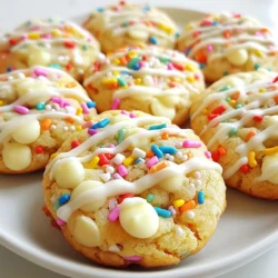 When making Funfetti Birthday Cake Cookies, you need a few key ingredients. Each one plays an important role in creating the perfect cookie. Here’s what you will need: - 1 ½ cups all-purpose flour - 1 teaspoon baking powder - ½ teaspoon baking soda - ¼ teaspoon salt - ½ cup unsalted butter, softened - 1 cup granulated sugar - 1 large egg - 1 teaspoon vanilla extract - 1 teaspoon almond extract - ½ cup rainbow sprinkles (plus extra for topping) - ¾ cup white chocolate chips These ingredients work together to create a soft, chewy cookie that tastes like birthday cake. The flour gives structure, while the baking powder and baking soda help the cookies rise. Butter adds richness, and sugar brings sweetness. The egg binds everything together. Vanilla and almond extracts add flavor, making each bite special. Rainbow sprinkles not only make the cookies look festive, but they also add a delightful crunch. White chocolate chips bring creaminess and pairs well with the other flavors. Gather these ingredients before you start baking. It makes the process smooth and fun! {{ingredient_image_1}} - Preheat your oven to 350°F (175°C) and line a baking sheet with parchment paper. - In a medium bowl, mix 1 ½ cups flour, 1 teaspoon baking powder, ½ teaspoon baking soda, and ¼ teaspoon salt. - In a large bowl, cream ½ cup softened butter and 1 cup granulated sugar together. Use an electric mixer for 2-3 minutes until light and fluffy. - Add 1 large egg, 1 teaspoon vanilla extract, and 1 teaspoon almond extract into the butter mixture. Mix until everything blends well. - Gradually add the dry ingredients to the wet mixture. Mix on low speed just until combined. Do not overmix! - Gently fold in ½ cup rainbow sprinkles and ¾ cup white chocolate chips. Make sure they are evenly spread throughout the dough. - Scoop tablespoons of dough, roll them into balls, and place them 2 inches apart on the baking sheet. Flatten the tops slightly and sprinkle with extra rainbow sprinkles. - Bake the cookies in the preheated oven for 10-12 minutes. Look for lightly golden edges while keeping the centers soft. - Once baked, remove them from the oven. Let cookies cool on the baking sheet for about 5 minutes. Then, transfer them to a wire rack to cool completely. - Set your oven to 350°F (175°C) for perfect baking. - Mix the dough gently. Overmixing can make cookies tough. - You can use coconut oil instead of butter. It adds a nice flavor. - Try brown sugar for a deeper taste. It gives cookies a soft texture. - For a healthier option, use applesauce in place of sugar. Just cut down on other liquids. - Want softer cookies? Bake them a minute less. - For chewier cookies, add an extra egg yolk. This makes them rich and moist. - Mixing in oatmeal can add a nice chew. It pairs well with sprinkles. Pro Tips Chill the Dough: For thicker cookies, chill the dough for at least 30 minutes before baking. This helps prevent spreading and results in a chewier texture. Use Fresh Ingredients: Ensure your baking powder and baking soda are fresh for the best rise. Check expiration dates before starting your recipe. Customize Your Sprinkles: Feel free to use themed sprinkles to match any celebration! This adds a personal touch and enhances the festive look of your cookies. Storage Tips: Store cookies in an airtight container at room temperature for up to a week. You can also freeze them for longer storage; just thaw before enjoying! {{image_2}} You can change up your Funfetti cookies with different flavors. Adding extracts can create a unique taste. Try using lemon extract for a zesty twist. Or use coconut extract for a tropical vibe. You can also mix in different chocolates. Dark chocolate chips add a rich flavor. Chopped nuts like walnuts or pecans give a nice crunch. If you need gluten-free cookies, swap the all-purpose flour for a gluten-free blend. Make sure the blend has a binding agent, like xanthan gum. For vegan versions, replace the egg with a flax egg. Just mix one tablespoon of flaxseed meal with three tablespoons of water. Let it sit until it thickens. Use vegan butter instead of regular butter. This way, everyone can enjoy these cookies! Change the sprinkles to match the season or holiday. Use red and green for Christmas, or pastel colors for Easter. You can even add themed sprinkles for birthdays or parties. For Halloween, use orange and black sprinkles. These little changes make your cookies fun for any celebration! To keep your Funfetti Birthday Cake Cookies fresh, follow these tips: - Let cookies cool completely before storage. - Use an airtight container to keep them soft. - Place parchment paper between layers to avoid sticking. - Store cookies at room temperature for up to one week. For longer storage, consider these containers: - Glass jars with tight lids. - Plastic containers with seals. - Zip-top bags, removing as much air as possible. Freezing is a great way to save cookies for later. You can freeze either the dough or the baked cookies. To freeze the dough: - Prepare the cookie dough as usual. - Scoop balls of dough onto a baking sheet. - Freeze until solid, about one hour. - Transfer the dough balls to a zip-top bag and label them. To freeze baked cookies: - Allow cookies to cool completely. - Place them in a single layer in a container. - Separate layers with parchment paper if needed. Thawing process for frozen cookies: - To thaw dough, leave it in the fridge overnight. - For baked cookies, let them sit at room temperature for about 30 minutes. - Enjoy them fresh, as if they were just baked! How do I know when my cookies are done baking? You can tell cookies are done when the edges are lightly golden. The centers should still look soft. This way, they will be chewy and not too hard. Can I use cake flour instead of all-purpose flour? Yes, you can use cake flour. Just note that it may change the texture. Cake flour has less protein, which can make cookies softer and lighter. What should I do if my cookie dough is too sticky? If your dough is too sticky, add a bit more flour. Start with a tablespoon at a time. Mix it in until the dough feels easier to handle. What are Funfetti cookies? Funfetti cookies are soft cookies made with rainbow sprinkles. They are colorful and fun, perfect for celebrations. The mix of white chocolate chips adds a creamy flavor. Can I make these cookies ahead of time for a party? Yes, you can make these cookies ahead of time. Bake them and store them in an airtight container. They stay fresh for about a week. You can also freeze the dough for later use. How can I enhance the presentation of my Funfetti cookies? You can stack the cookies on a decorative plate. Drizzle melted white chocolate on top for a festive look. Add extra sprinkles for color and fun. Can I add frosting to Funfetti Birthday Cake Cookies? Yes, you can add frosting if you like. A simple vanilla or cream cheese frosting works well. Just keep in mind that it will make the cookies sweeter. You've learned how to make Funfetti cookies from scratch. We covered ingredients, steps, and tips. I shared flavor variations and ways to adjust the recipe for diets. Remember to store your cookies right to keep them fresh. You can freeze dough or baked cookies easily, too. With this guide, you can bake delicious cookies for any occasion. Enjoy sharing these treats with friends and family as you unleash your baking skills!