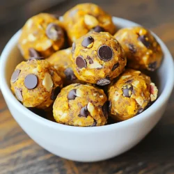 To make delicious pumpkin spice energy balls, you need the following ingredients: - 1 cup rolled oats - 1/2 cup pumpkin puree - 1/2 cup almond butter (or peanut butter) - 1/4 cup honey or maple syrup - 1 teaspoon vanilla extract - 1 teaspoon pumpkin pie spice - 1/2 teaspoon cinnamon - 1/4 cup chopped pecans or walnuts - 1/4 cup dark chocolate chips or dried cranberries - A pinch of salt You can switch up some ingredients to suit your taste. Instead of almond butter, use peanut butter or sun butter. For the sweetener, honey works great, but maple syrup is a good choice, too. If you want a nut-free option, try sunflower seed butter. You can also change the nuts. Use almonds or cashews instead of pecans or walnuts. Add protein powder for an extra boost if you like. These energy balls pack a nutritious punch. Here’s why each key ingredient is great: - Rolled oats provide fiber and energy. They help keep you full. - Pumpkin puree is rich in vitamins A and C. It also adds moisture. - Nut butter gives healthy fats and protein, which are great for muscle health. - Honey or maple syrup adds natural sweetness and antioxidants. - Pumpkin pie spice and cinnamon not only taste good but also help with digestion. - Pecans or walnuts are full of omega-3 fatty acids, which support heart health. - Dark chocolate chips add a touch of sweetness and antioxidants. - Dried cranberries can offer vitamin C and fiber if you choose them instead. These ingredients make a tasty snack that fuels your day! {{ingredient_image_1}} 1. Grab a large mixing bowl. Add 1 cup of rolled oats. 2. Next, add 1/2 cup of pumpkin puree. This gives great flavor and moisture. 3. Stir in 1/2 cup of almond butter or peanut butter for richness. 4. Pour in 1/4 cup of honey or maple syrup for sweetness. 5. Include 1 teaspoon of vanilla extract for extra depth. 6. Sprinkle in 1 teaspoon of pumpkin pie spice and 1/2 teaspoon of cinnamon. 7. Add a pinch of salt to balance the flavors. 8. Mix well until all ingredients form a sticky dough. 9. Fold in 1/4 cup of chopped pecans or walnuts for crunch. 10. Add 1/4 cup of dark chocolate chips or dried cranberries for sweetness. 11. Use your hands to roll the mixture into small balls, about 1 inch across. 12. Place the balls on a baking sheet lined with parchment paper. 13. Refrigerate for at least 30 minutes to help them firm up. Preparation takes about 10 minutes, while chilling takes 30 minutes. This allows the flavors to meld well. For best results, ensure all ingredients are well mixed. The mixture should be sticky but not too wet. If too dry, add a bit more pumpkin puree or nut butter. If too wet, add more oats. - Mixing the base: A large bowl filled with oats, pumpkin, and nut butter. - Mixing spices: A vibrant mixture with the spices and salt well combined. - Adding nuts and chocolate: A colorful mix with pecans and chocolate chips. - Forming the balls: Your hands shaping the sticky mixture into small balls. - Chilling step: The baking sheet lined with energy balls, ready for the fridge. These images keep your process clear and fun! Enjoy making these tasty snacks! To get the best texture for your Pumpkin Spice Energy Balls, focus on the mix. Use rolled oats as your base. They give a nice chewiness. When you mix, ensure you combine all ingredients well. A sticky mix is key. If your mixture feels too dry, add a little more pumpkin puree or nut butter. If it's too wet, add some extra oats. This balance leads to the perfect bite. For a fun presentation, serve your energy balls in a cute jar or a small bowl. You can stack them high for impact. Add a sprinkle of cinnamon on top for a nice touch. These energy balls make for a great snack on the go. You can also enjoy them before a workout. They provide quick energy and taste great! One mistake is not measuring ingredients properly. Be sure to use exact amounts. This helps keep the right texture. Another mistake is skipping the fridge time. Refrigerating for at least 30 minutes helps them firm up. Lastly, avoid overmixing after adding nuts or chocolate. Gentle folding keeps a nice texture. Pro Tips Use Fresh Pumpkin Puree: For the best flavor, use homemade or fresh canned pumpkin puree instead of the processed stuff. Customize Your Mix-Ins: Feel free to swap in your favorite nuts or dried fruits for a personal touch. Chill for Perfect Texture: Refrigerating the energy balls helps them firm up, making them easier to handle and eat. Make Ahead and Store: These energy balls can be made ahead of time and stored in the fridge for a quick snack throughout the week. {{image_2}} You can customize your pumpkin spice energy balls in many fun ways. For a protein boost, add protein powder to the mix. A scoop of vanilla or chocolate protein powder blends well. You can also try adding spices like nutmeg or ginger for extra warmth. If you prefer a sweeter touch, swap out dark chocolate chips for mini chocolate chips or dried fruit. Each change gives a new flavor twist. These energy balls can fit many diets. To make them vegan, replace honey with maple syrup. Use almond butter or peanut butter that is vegan-friendly. For gluten-free energy balls, ensure your oats are certified gluten-free. This way, everyone can enjoy them without worry. Adjusting the seasonings can make a big difference. If you like a bolder taste, add more pumpkin pie spice or cinnamon. For a milder flavor, cut back on the spices. You can also play with the salt amount. A pinch of sea salt can enhance sweetness, while too much salt can overpower the flavor. Experiment to find your perfect balance! To store your pumpkin spice energy balls, keep them in an airtight container. This helps keep them fresh and moist. You can place them in the fridge for up to one week. They make a great snack anytime! If you want to save your energy balls for later, freezing is a smart choice. Arrange the balls on a baking sheet in a single layer. Freeze them for about two hours until firm. Then, transfer the balls to a freezer bag. They can last for three months in the freezer. To keep your energy balls fresh, avoid exposing them to air. Always use a tight lid or wrap them well. If you notice any moisture, it’s best to eat them soon. Enjoy these tasty bites as a quick snack! Pumpkin spice energy balls can last about one week in the fridge. Store them in an airtight container. If you want them to last longer, freeze them. Frozen, they can stay good for up to three months. Just thaw them in the fridge for a few hours before eating. Yes, you can use canned pumpkin. It works great in this recipe. Just make sure to choose plain pumpkin puree, not pumpkin pie filling. The filling has added sugars and spices that can change the taste of your energy balls. You can enjoy these energy balls any time of day. They make a great snack after school or a quick breakfast on busy mornings. They are also perfect before a workout. Pair them with a piece of fruit or a glass of milk for a balanced treat. We covered how to make tasty pumpkin spice energy balls. You learned the key ingredients and their benefits. I shared step-by-step instructions for perfect results. Tips helped you avoid common mistakes and improve texture. Variations showed ways to adapt flavors and diets. Plus, we explored storage tips for freshness. Overall, these energy balls are easy to make and fun to enjoy. You can customize them to fit your taste and needs. Try making your own batch today!