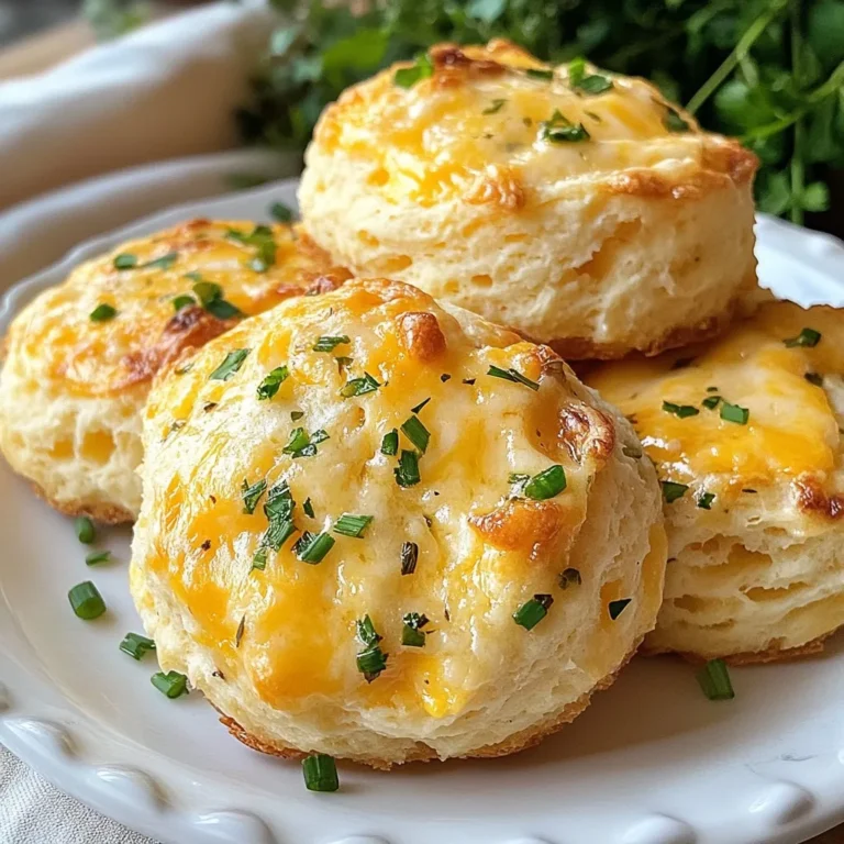 - 2 cups all-purpose flour - 1 tablespoon baking powder - 1/2 teaspoon baking soda - 1 teaspoon salt - 1/2 cup cold unsalted butter, cubed - 1 cup shredded sharp cheddar cheese - 1/4 cup fresh herbs (like chives, parsley, and thyme), finely chopped - 1 cup buttermilk - 1 tablespoon honey (optional for a hint of sweetness) Use high-quality all-purpose flour for the best texture. If you want a healthier option, you can try whole wheat flour. Just note that this may change the flavor and texture slightly. You can replace the cold unsalted butter with cold vegetable shortening for a dairy-free option. If you don’t have buttermilk, mix one cup of milk with one tablespoon of vinegar or lemon juice. Let it sit for five minutes before using. Fresh herbs make these biscuits shine. They add bright flavor that dried herbs can't match. Chives, parsley, and thyme work well together, but feel free to experiment. Fresh herbs provide more aroma and taste, making your biscuits more enjoyable. Always chop them finely to distribute the flavor evenly throughout the dough. Using fresh herbs also means you get all their health benefits, adding nutrition to your meal. {{ingredient_image_1}} First, preheat your oven to 425°F (220°C). This hot oven makes the biscuits rise well. Next, line a baking sheet with parchment paper. The parchment keeps the biscuits from sticking. It also makes cleanup a breeze. In a large bowl, whisk together the dry ingredients. Combine 2 cups of flour, 1 tablespoon of baking powder, 1/2 teaspoon of baking soda, and 1 teaspoon of salt. Mix them well until there are no lumps. Now, add 1/2 cup of cold, cubed butter. You can use a pastry cutter or your fingertips to mix until it looks like coarse crumbs. Next, stir in 1 cup of shredded sharp cheddar cheese and 1/4 cup of finely chopped fresh herbs. I love using chives, parsley, and thyme for their bright flavors. In another bowl, mix 1 cup of buttermilk with 1 tablespoon of honey, if you want a sweet touch. Pour this mixture into the flour mix. Stir gently until just combined. A slightly lumpy dough is perfect—don't over mix! Now it’s time to drop the biscuits! Use a spoon or a cookie scoop to drop heaping tablespoons of dough onto your baking sheet. Make sure to leave about 2 inches between each biscuit. This space allows them to rise without sticking together. Then, bake the biscuits for 12-15 minutes. Keep an eye on them! You want the tops to turn golden brown and the biscuits to rise beautifully. Once they are done, remove them from the oven. Let them cool for a few minutes before you dig in. Enjoy the warm, cheesy goodness! To get the best texture, keep your butter cold. This helps the biscuits rise and stay flaky. Mix the butter into the flour until it looks like crumbs. Be gentle when adding the buttermilk. Overmixing can make the biscuits tough. Aim for a lumpy dough. This will give you the light and airy texture you want. You can make the dough ahead of time. Just store it in the fridge for up to 2 days. If you want to freeze them, scoop the dough onto a baking sheet and freeze for about an hour. Once frozen, transfer the dough balls to a zip-top bag. They can last for 3 months. When you’re ready to bake, add a few extra minutes to the cooking time. Cheddar herb drop biscuits are great on their own, but you can add more flavor. Try serving them with a spicy jam or honey. They pair well with soups and salads too. For breakfast, serve them with eggs or bacon. You can even make a mini breakfast sandwich. The options are endless! Pro Tips Use Cold Butter: Ensure your butter is cold to achieve flaky biscuits. You can even freeze the butter for a short time before using it. Don't Overmix: Mix the dough until just combined. Overmixing can lead to dense biscuits rather than light and fluffy ones. Experiment with Herbs: Feel free to experiment with your choice of herbs. Fresh basil or dill can add unique flavors to your biscuits. Perfect Baking Time: Keep an eye on your biscuits during baking. Ovens can vary, so check for a golden brown top around the 12-minute mark. {{image_2}} You can change the cheese to fit your taste. Instead of sharp cheddar, try mozzarella for a milder flavor. Aged gouda gives a nutty taste. Pepper jack adds a spicy kick. Each cheese makes the biscuits unique and fun. Mixing cheeses can also create great flavors. Use a blend of cheddar and parmesan for an extra depth. Experiment with your favorites to find your ideal match. Fresh herbs can change the flavor so much. Use chives, parsley, or thyme for a classic taste. Basil and oregano work well for an Italian twist. Dill gives a bright flavor that pairs nicely with cheddar. You can even add a bit of rosemary for a strong scent. Mixing different herbs can lead to exciting new tastes. Try using herbs that you grow for the best freshness. While these biscuits shine in savory dishes, you can make them sweet too. Add a tablespoon of honey for a touch of sweetness. You can also mix in some cinnamon for a unique flavor. Sweet biscuits pair well with jams or honey butter. On the other hand, savory biscuits fit perfectly with soups and salads. Think about how you want to use them, and choose your path! To keep your Cheddar Herb Drop Biscuits fresh, let them cool completely. Then, place them in an airtight container. You can store them at room temperature for up to two days. If you want to keep them longer, the fridge is a good option. Just be sure to use them within a week for the best taste. When you’re ready to enjoy your leftovers, reheating is simple. Preheat your oven to 350°F (175°C). Place the biscuits on a baking sheet. Heat them for about 5-10 minutes. This brings back their warmth and crispiness. You can also use a microwave, but they may lose some texture. Heat them in short bursts, around 15-20 seconds, until warm. These biscuits can last in the freezer for up to three months. To freeze, wrap each biscuit in plastic wrap and place them in a freezer bag. When you’re ready to eat them, thaw at room temperature. Then, follow the reheating instructions to restore their lovely flavor. This way, you can enjoy a warm biscuit anytime! Yes, you can use whole wheat flour. It will change the texture. Whole wheat flour makes the biscuits heartier and denser. I suggest mixing it with all-purpose flour for the best results. Try a mix of 1 cup whole wheat and 1 cup all-purpose flour. If you don't have buttermilk, you can make a quick substitute. Mix 1 cup of milk with 1 tablespoon of vinegar or lemon juice. Let it sit for about 5 minutes. This will give you a similar tangy flavor. Look for a golden brown top. The biscuits should rise nicely. You can also check by tapping the bottom; it should sound hollow. Bake them for 12 to 15 minutes for the best results. In this blog post, we explored the key steps to making delicious cheddar herb drop biscuits. We covered ingredients, tips for freshness, and the importance of seasoning. I shared useful techniques for baking, achieving ideal texture, and even storing your biscuits. Remember, these biscuits can be sweet or savory, making them versatile. Enjoy experimenting with different cheeses and herbs. With the right tips, you can create amazing biscuits that everyone will love. Happy baking!