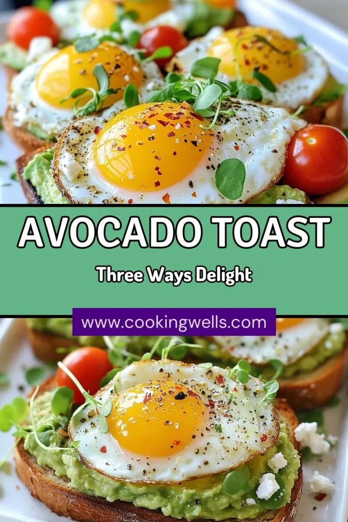 Elevate your breakfast with Avocado Egg Toast 3 Ways! Discover delicious and healthy breakfast ideas featuring creamy avocado and perfectly cooked eggs on whole grain toast. These easy brunch recipes are not only tasty but also nutritious. Try these avocado recipes with eggs to impress your loved ones. Ideal for any meal of the day! Don't miss out—save this recipe today! #AvocadoEggToast #HealthyBreakfastIdeas #WholeGrainToastRecipes #EasyBrunchRecipes