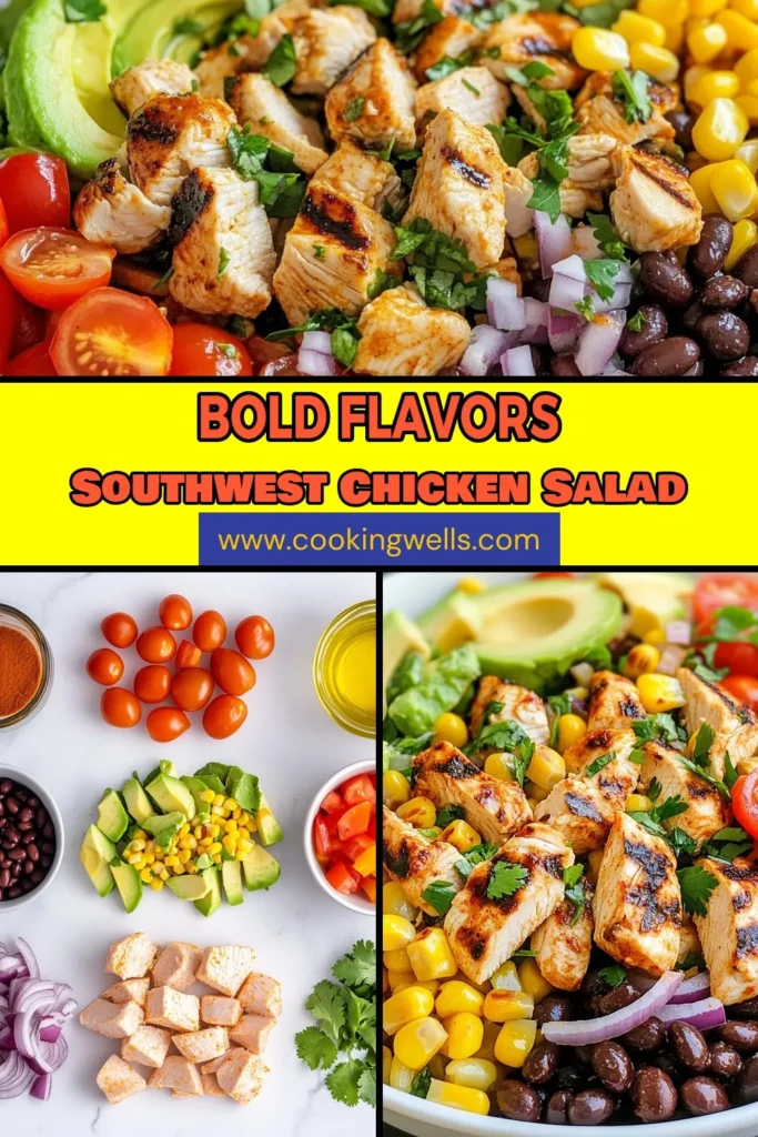 Discover the vibrant flavors of Spicy Southwest Chicken Salad, a perfect blend of grilled chicken and fresh ingredients! This Healthy Southwest Salad features black beans, corn, and creamy avocado, making it a nourishing choice for any meal. Try this Grilled Chicken Salad Recipe that’s quick and easy to make, and enjoy the zesty taste of this Avocado Chicken Salad. Don’t forget to save it for your next meal! #SpicySouthwestChickenSalad #HealthyEating #EasyRecipes #MealPrepIdeas