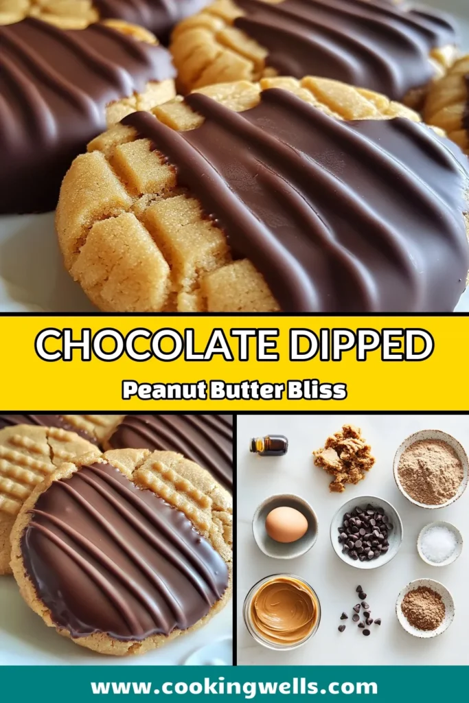 Indulge in these delicious Chocolate Dipped Peanut Butter Cookies! This easy peanut butter cookies recipe combines the rich flavors of creamy peanut butter and semi-sweet chocolate, making it a heavenly treat. Perfect for a no bake peanut butter cookie alternative, or paired with your favorite chocolate chip cookie recipe. Discover how to make these delightful peanut butter desserts and impress your guests. Try it today! #PeanutButterCookies #ChocolateDipped #EasyDesserts #NoBakeTreats