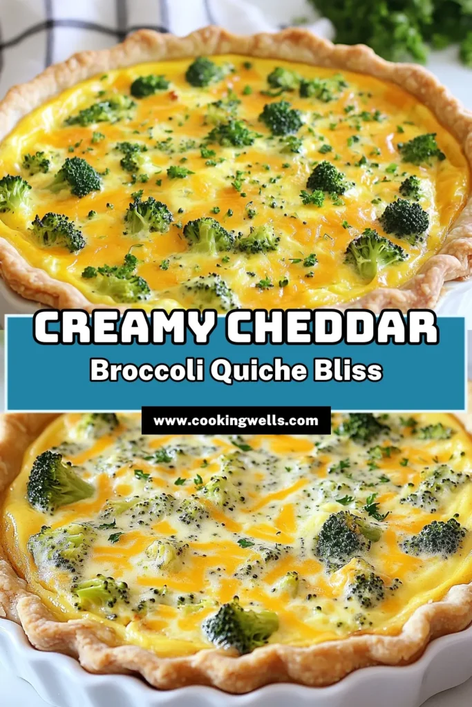 Indulge in this creamy broccoli cheddar quiche, the perfect vegetarian dish for your next brunch! This easy quiche recipe features tender broccoli and sharp cheddar in a flaky crust, making it a crowd-pleaser. With a prep time of just 15 minutes, you'll have a delicious creamy quiche on the table in no time. Save this recipe for your next gathering! #BroccoliCheddarQuiche #EasyQuicheRecipes #VegetarianQuiche #BrunchRecipes